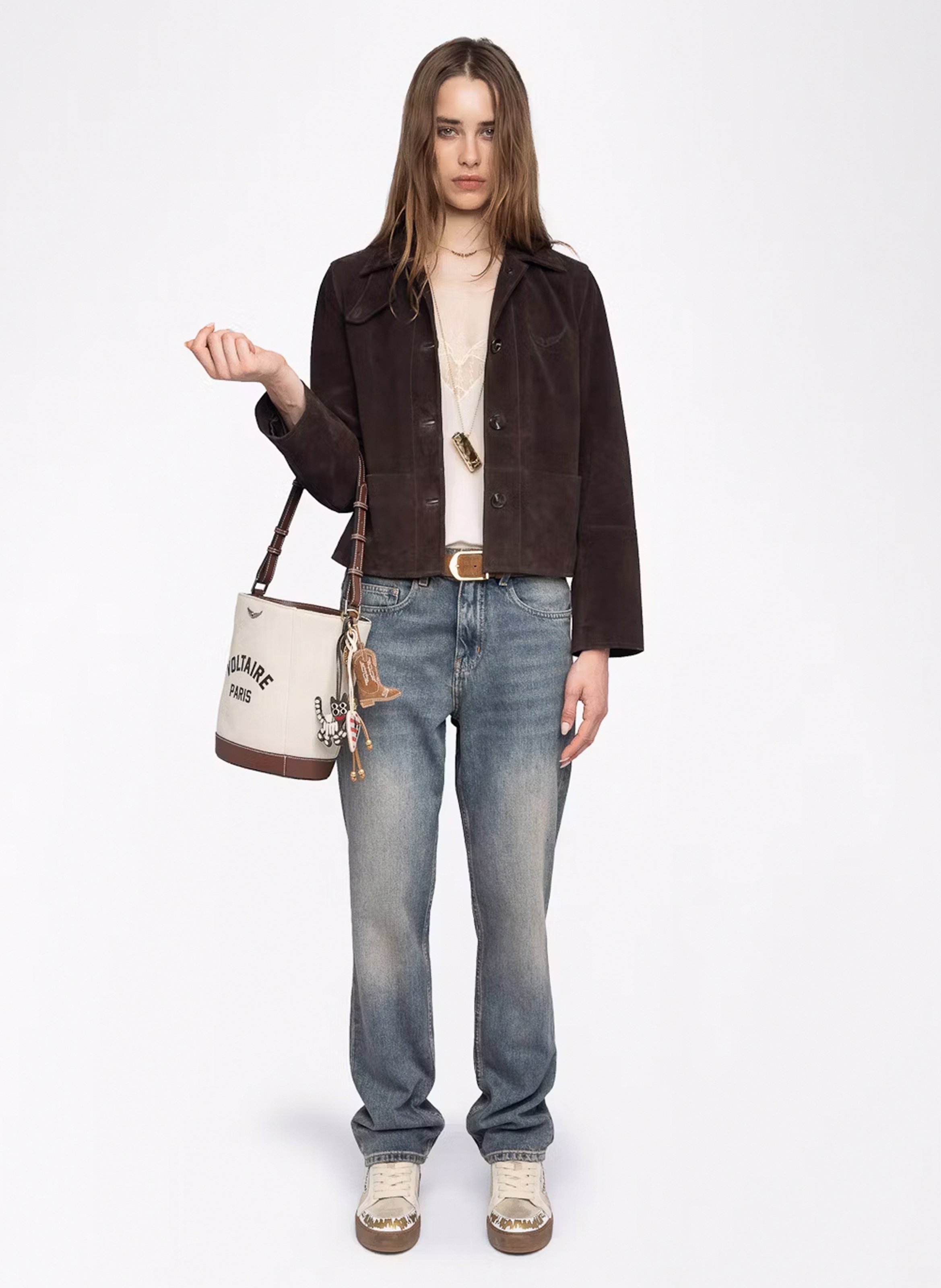 Blouson col classique en cuir lessa ZADIG&VOLTAIRE Marron