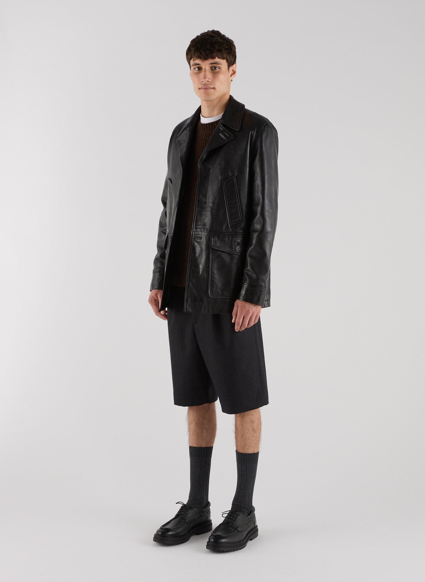 Classic leather Gean jacket with a regular collar SAISON 1865 Black