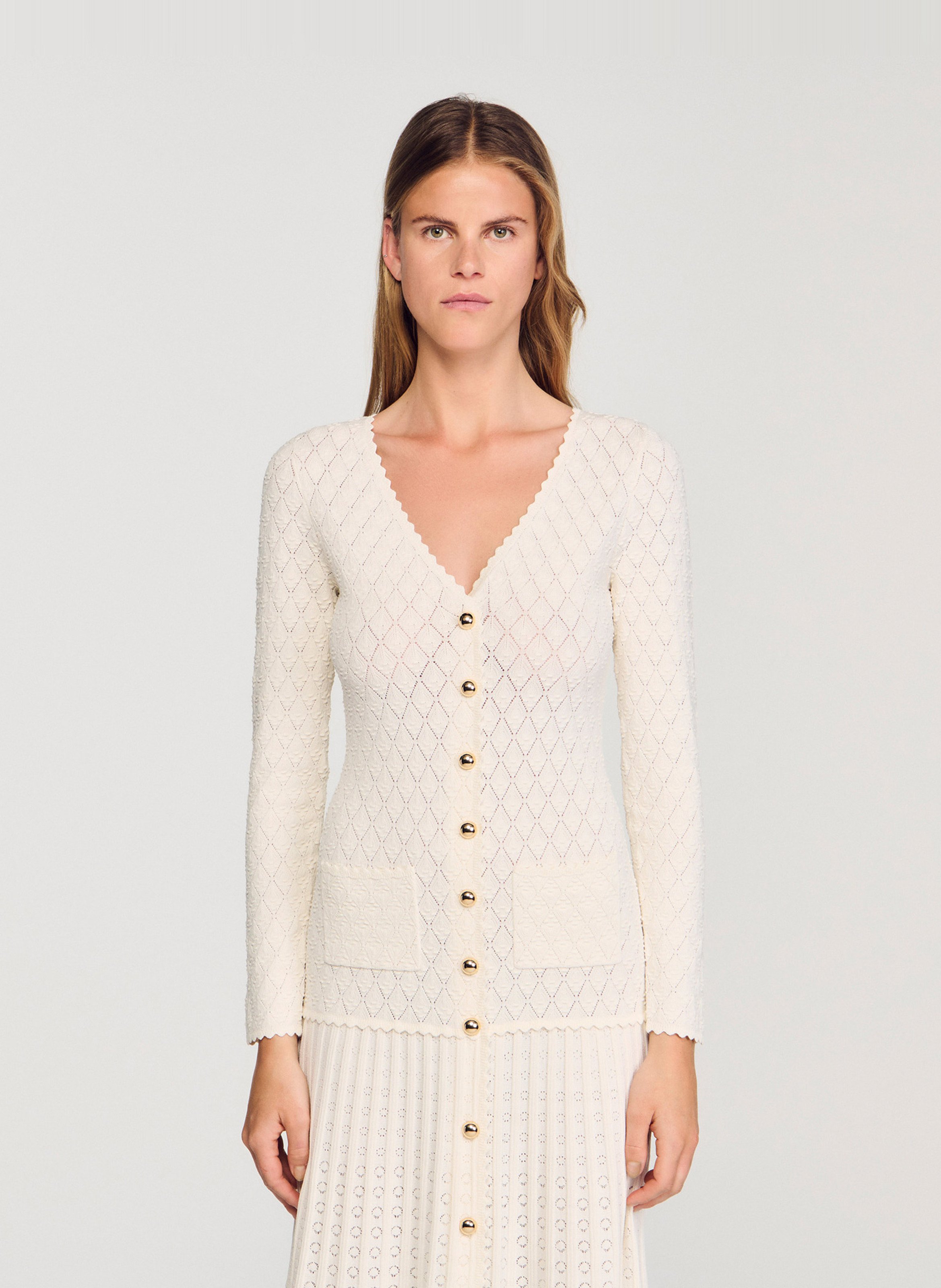 Robe longue col v SANDRO Blanc