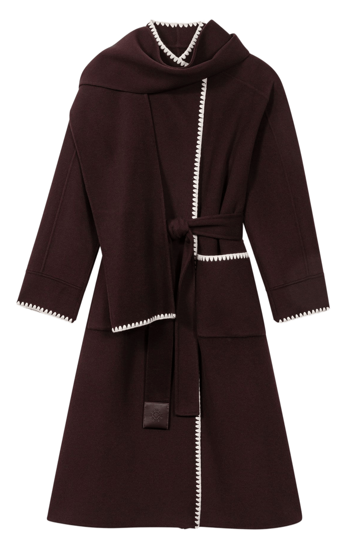 Manteau long double face brodé en laine mélangée MAJE Marron