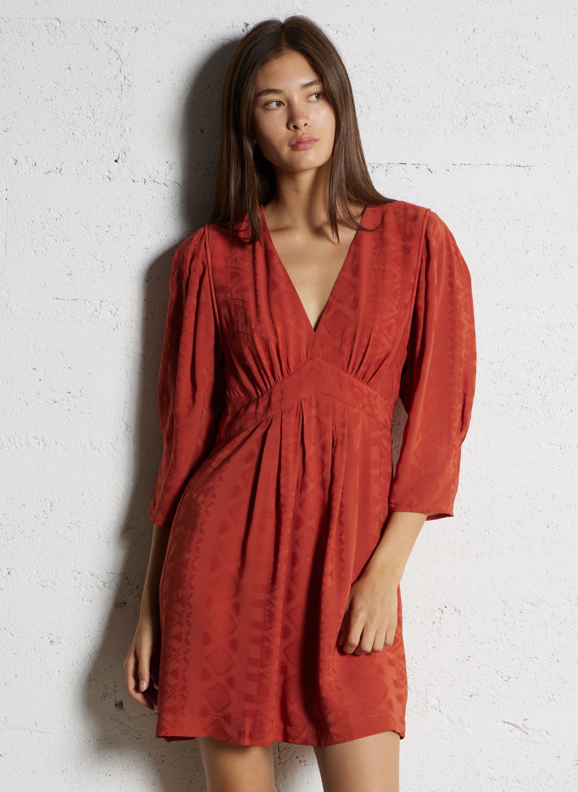 Robe courte col v isilda BA&SH Marron