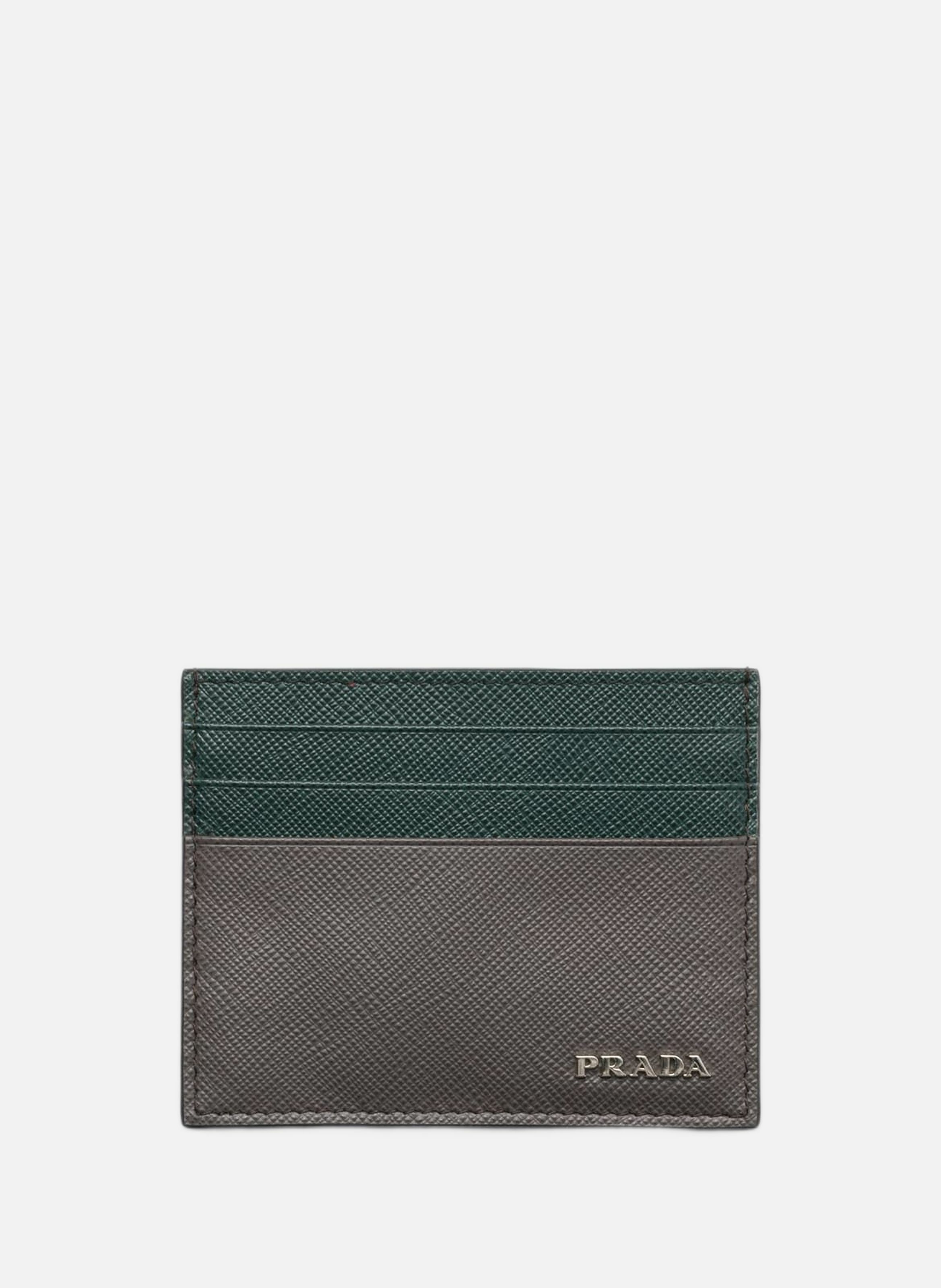 Porte-cartes en cuir saffiano PRADA Gris