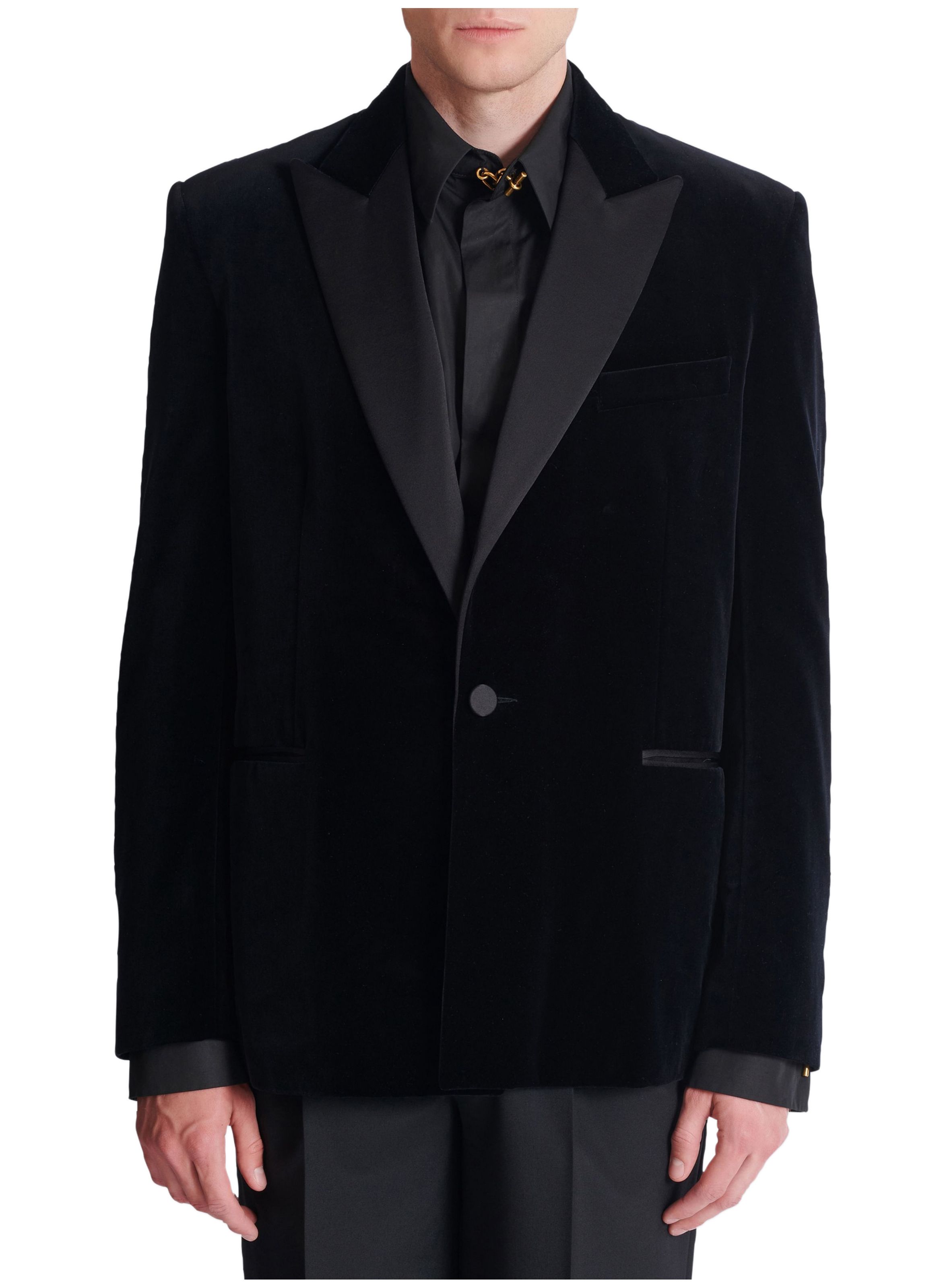 Blazer 1 bouton en velours et satin BALMAIN Noir