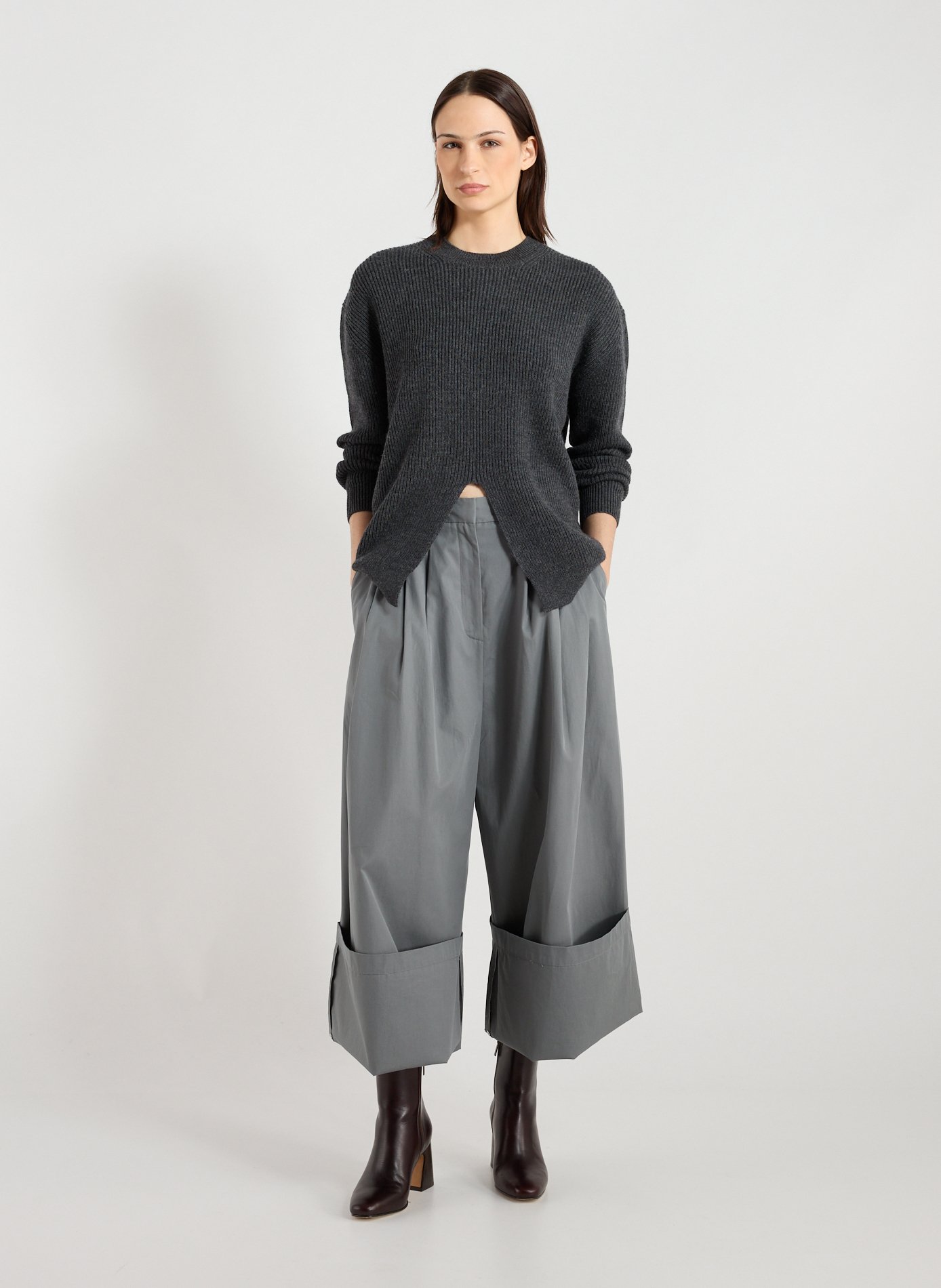 Pantalon large à fronces TIBI Gris