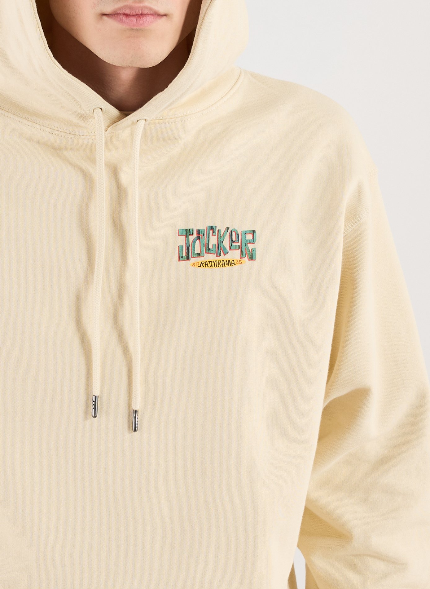 Sweat sérigraphié à capuche en coton JACKER. Beige