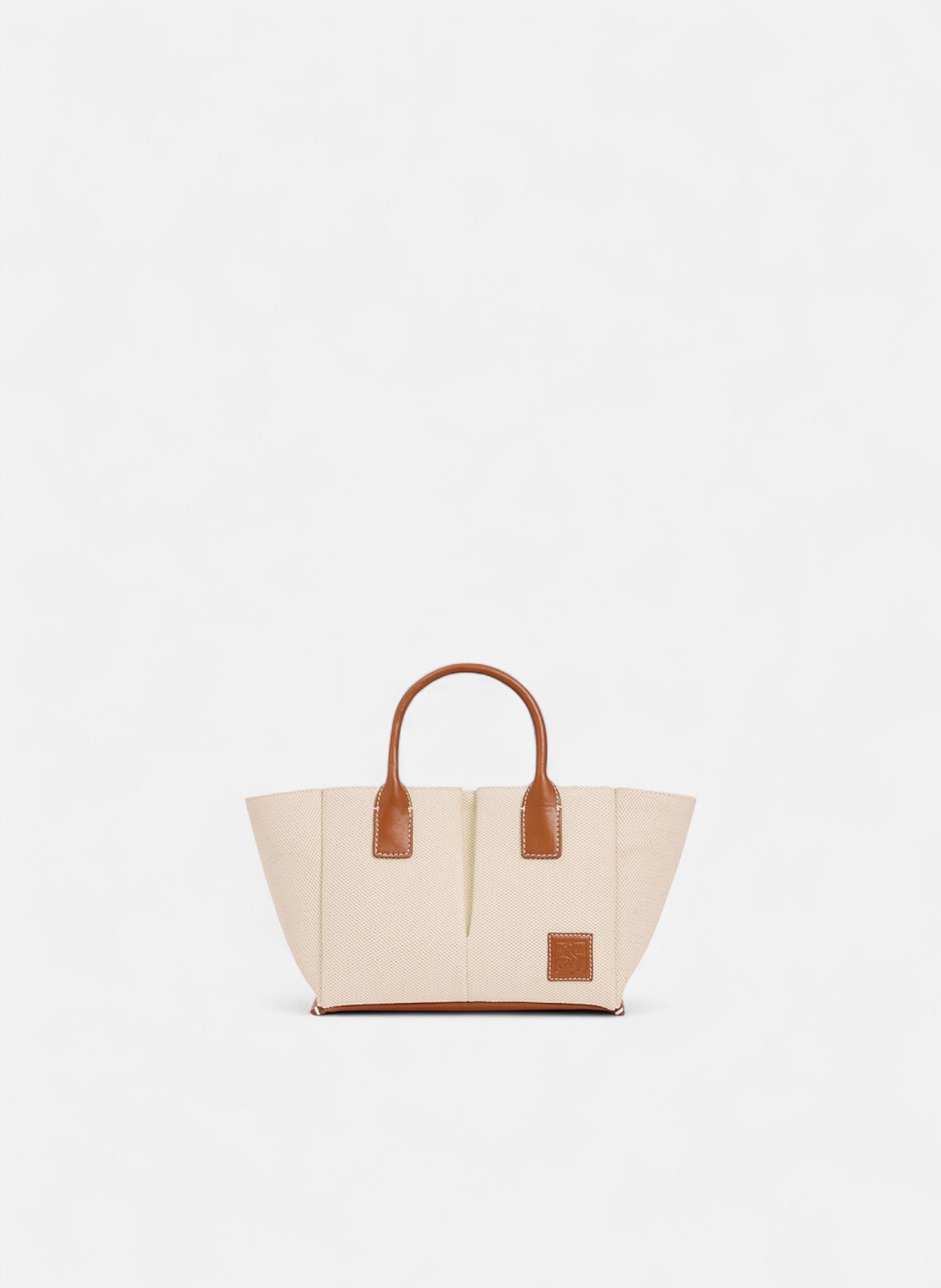 Petit sac à main elena en toile coton et cuir grainé LE TANNEUR Marron