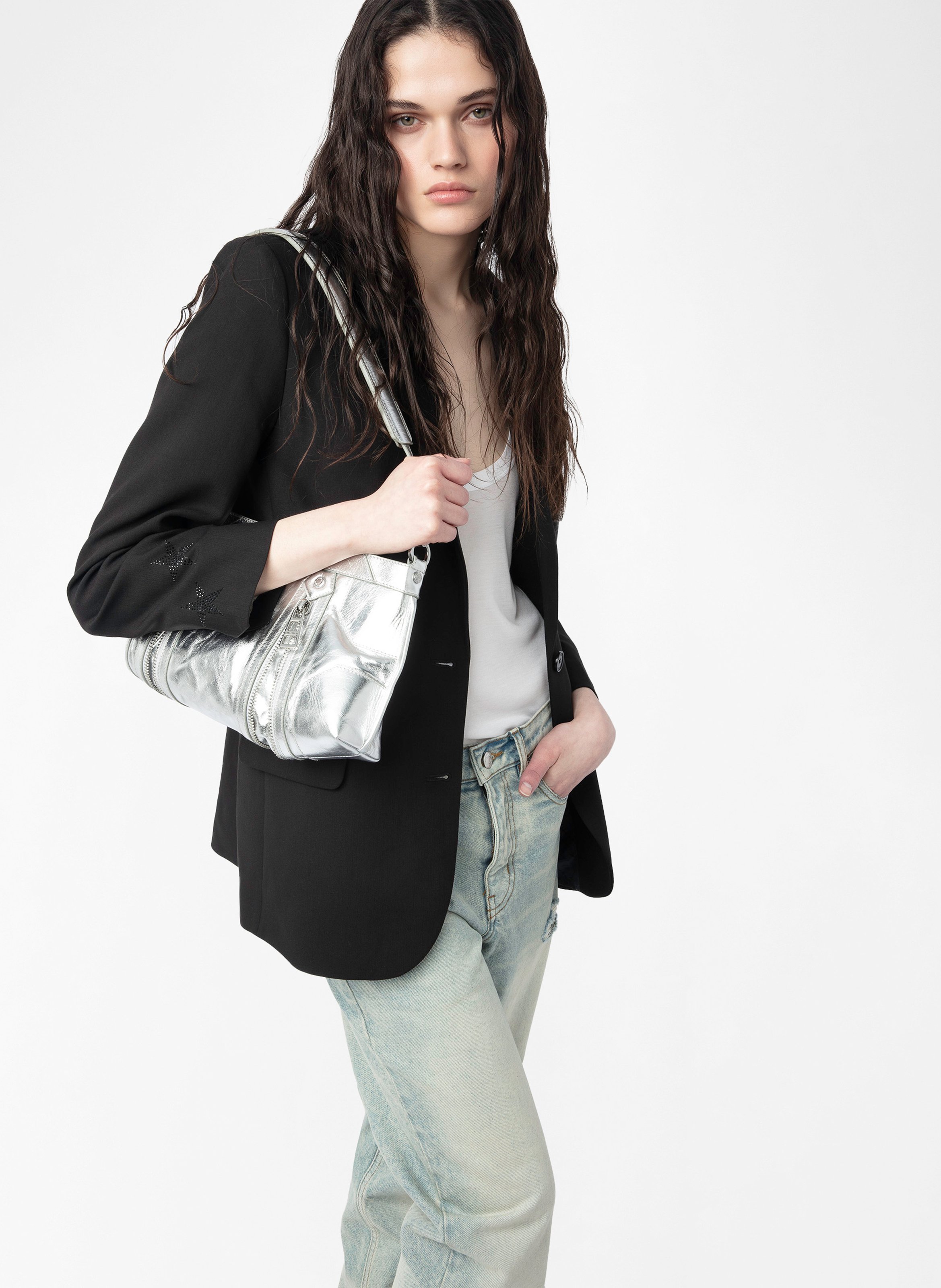 Sac porté épaule en cuir métallisé sunny moody ZADIG&VOLTAIRE Gris