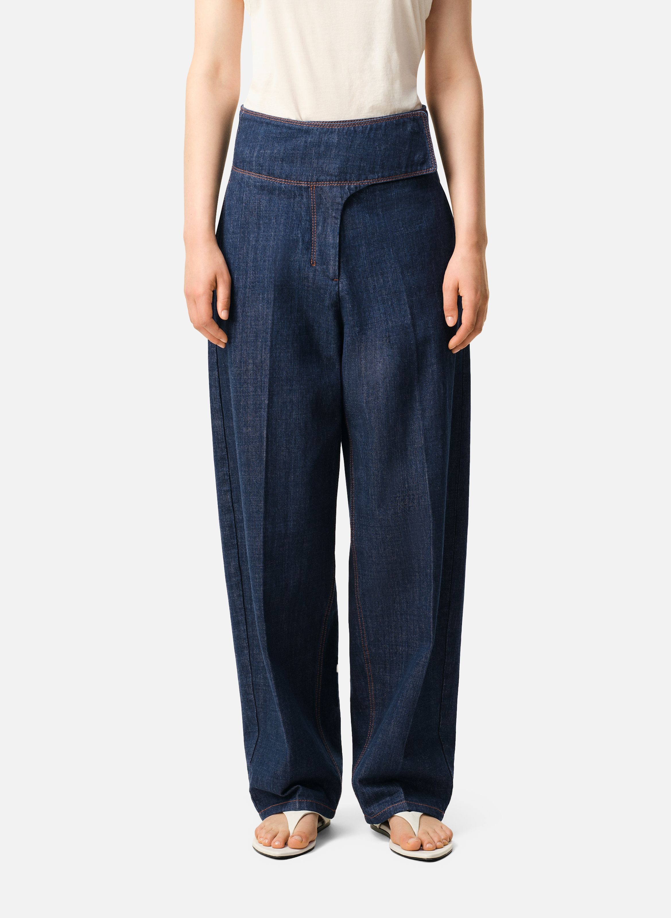 Jean à ceinture portefeuille en coton AMI PARIS Bleu