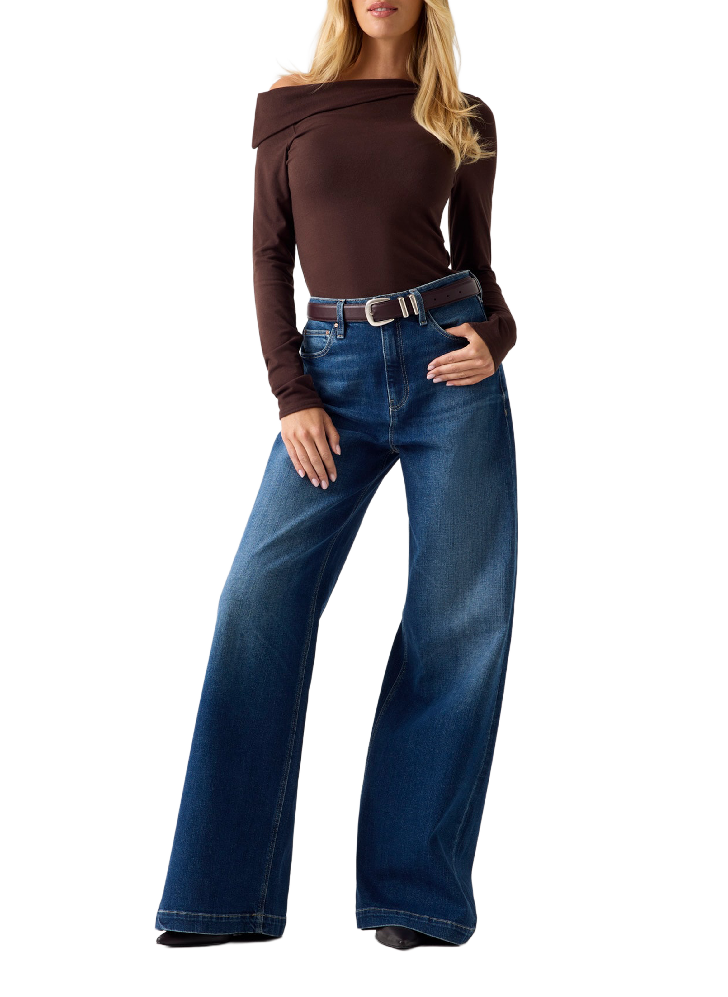 Asymmetrical one-shoulder top GUESS Brown