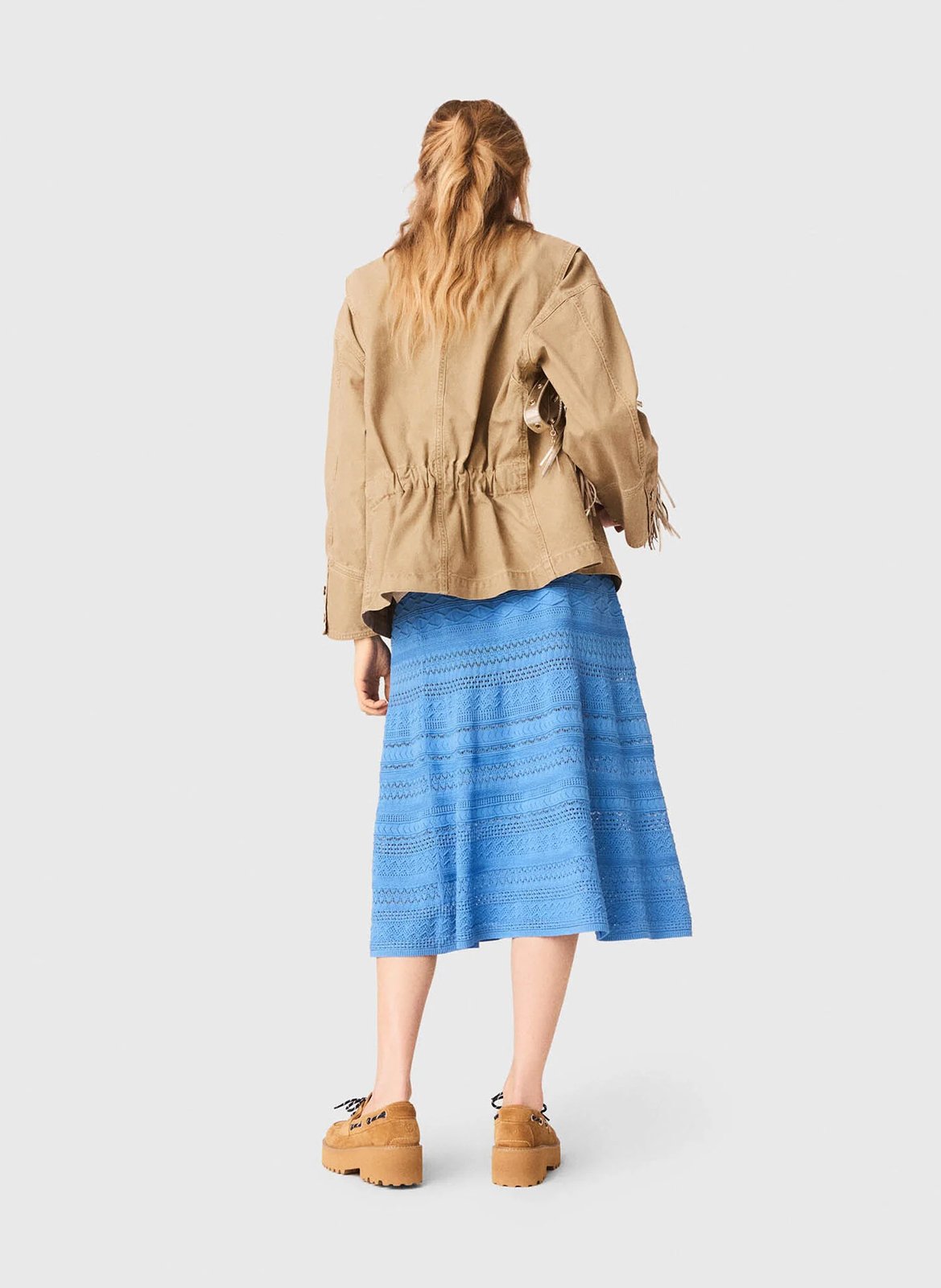 Veste droite dos froncé boutonnée unie MAJE Beige