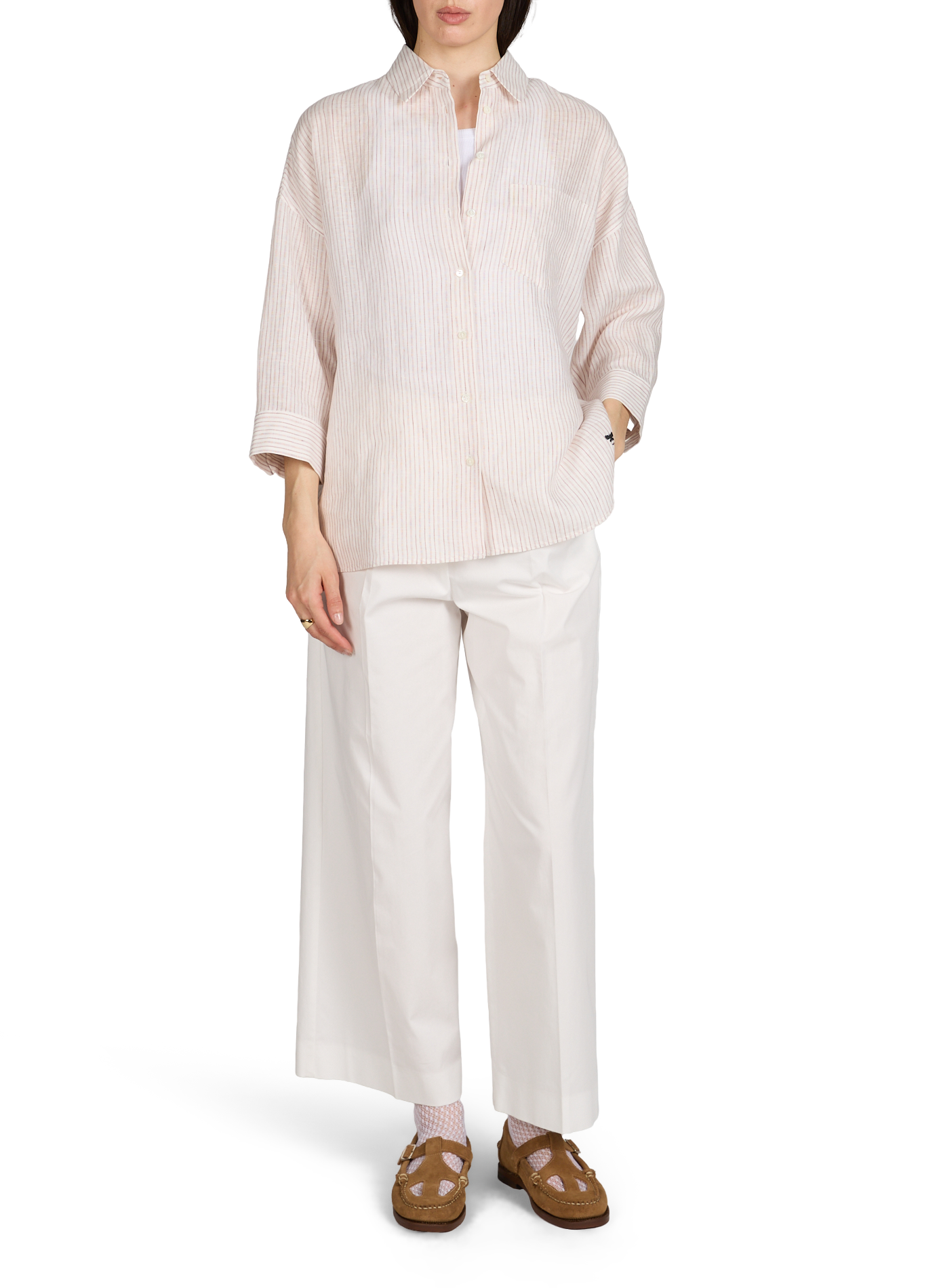 Shirt with 3/4 sleeves in striped linen MAX MARA WEEK END No Color