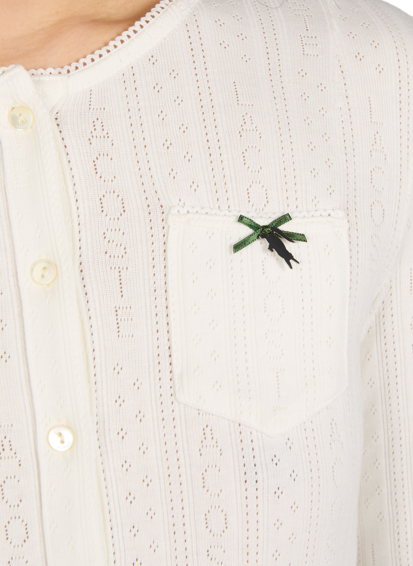 Slim fit cotton cardigan with pointelle detailing LACOSTE White