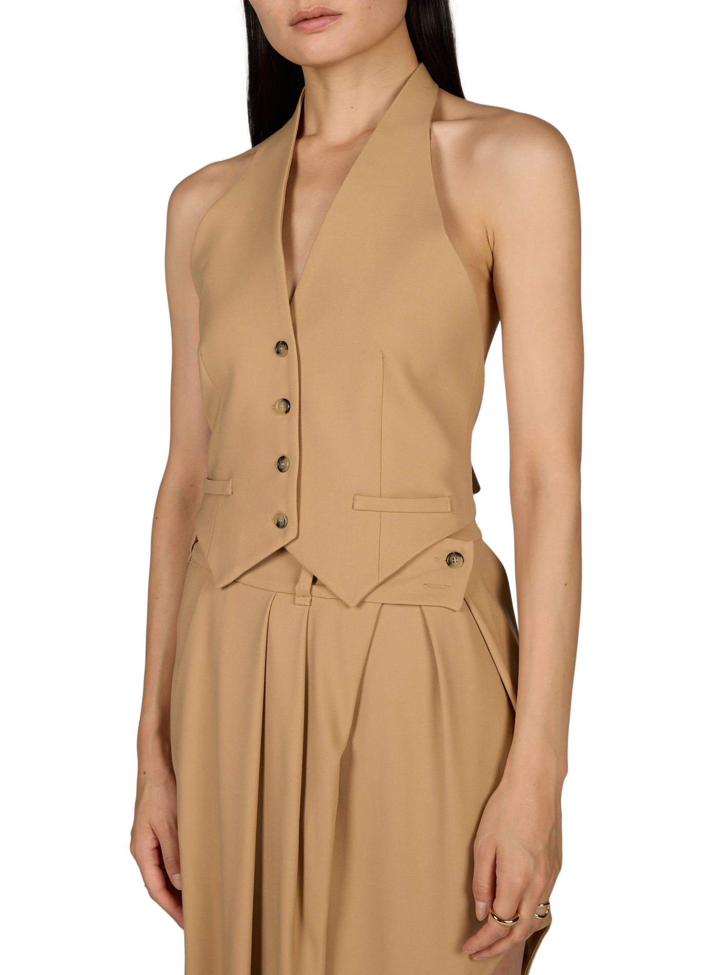 Sleeveless Open-Back Top in Mixed Wool A.W.A.K.E. MODE Beige