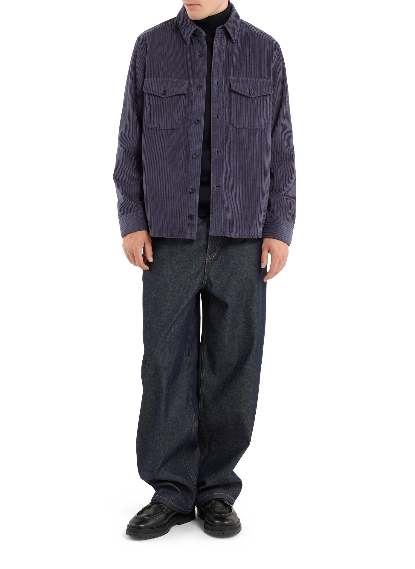 Overshirt with classic collar in cotton corduroy. SAISON 1865 Blue