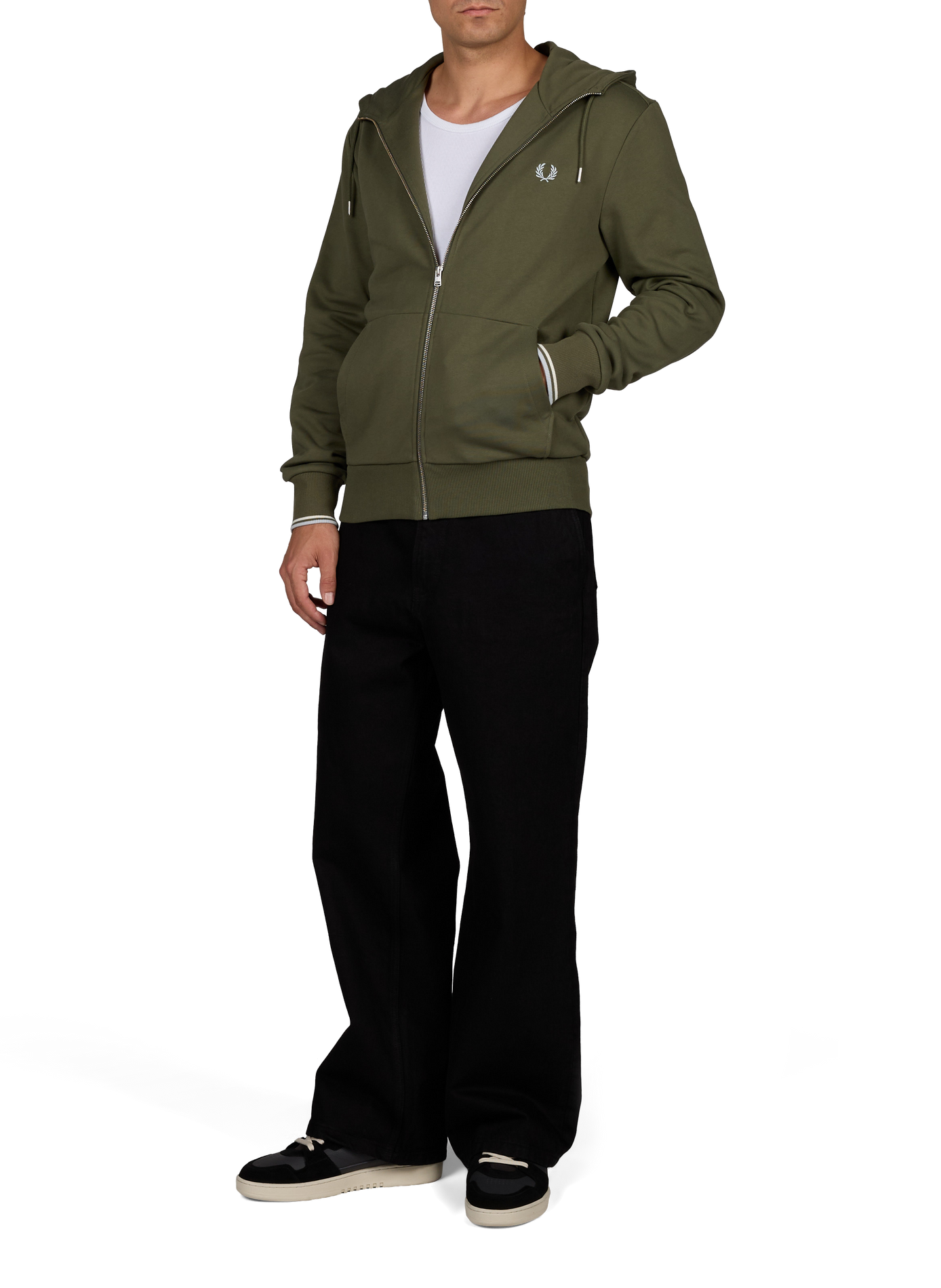Zip-up hoodie with embroidered logo in cotton FRED PERRY Green