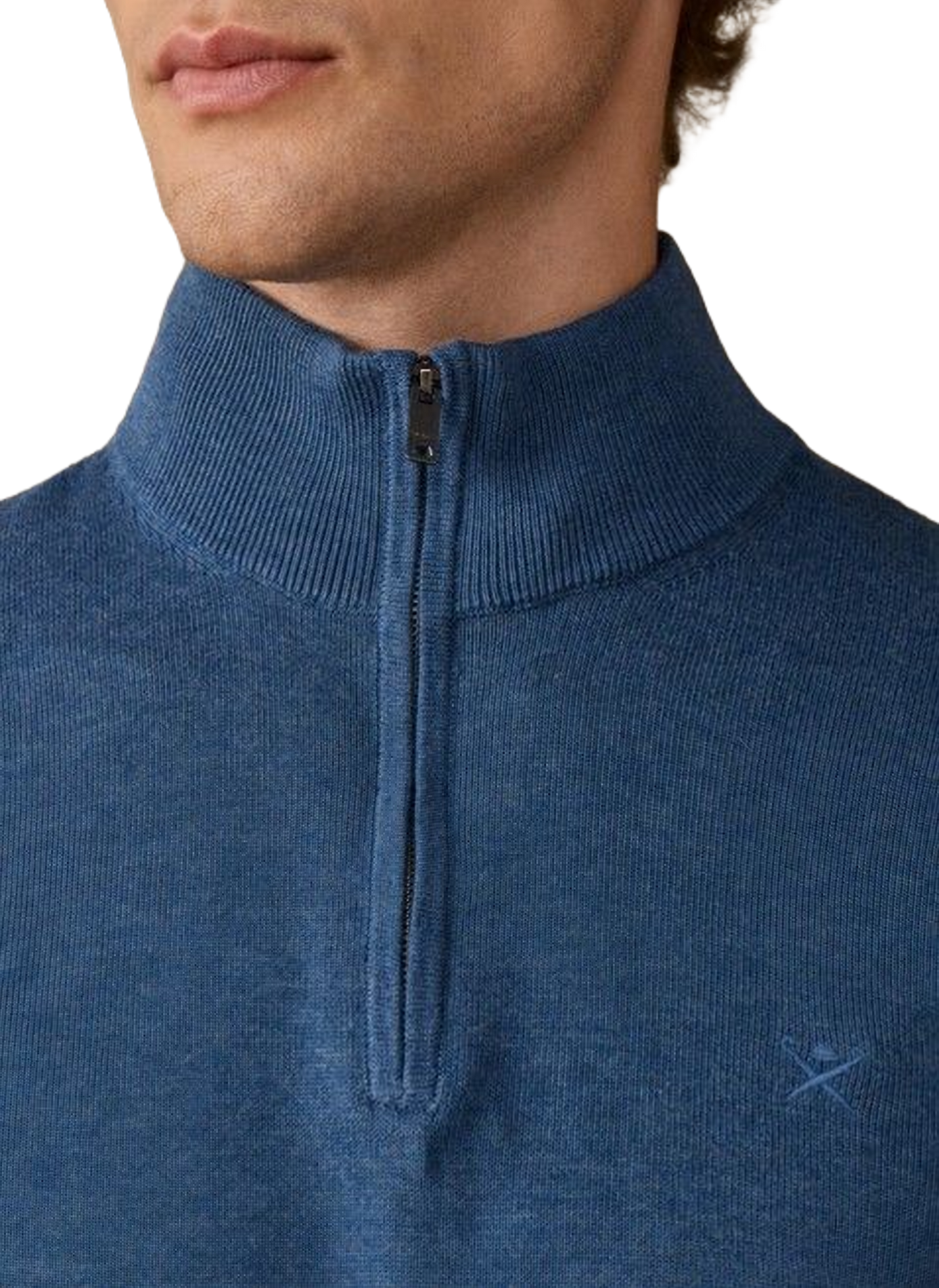 Pull col zippé en coton HACKETT Bleu