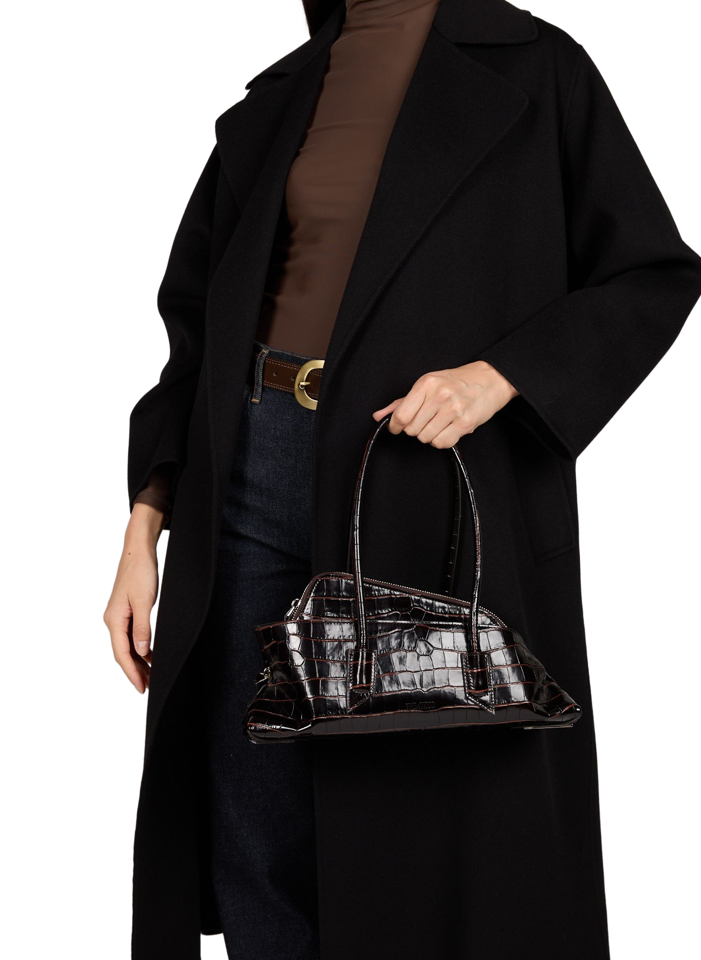 Crocodile effect calf leather shoulder bag THE ATTICO Brown