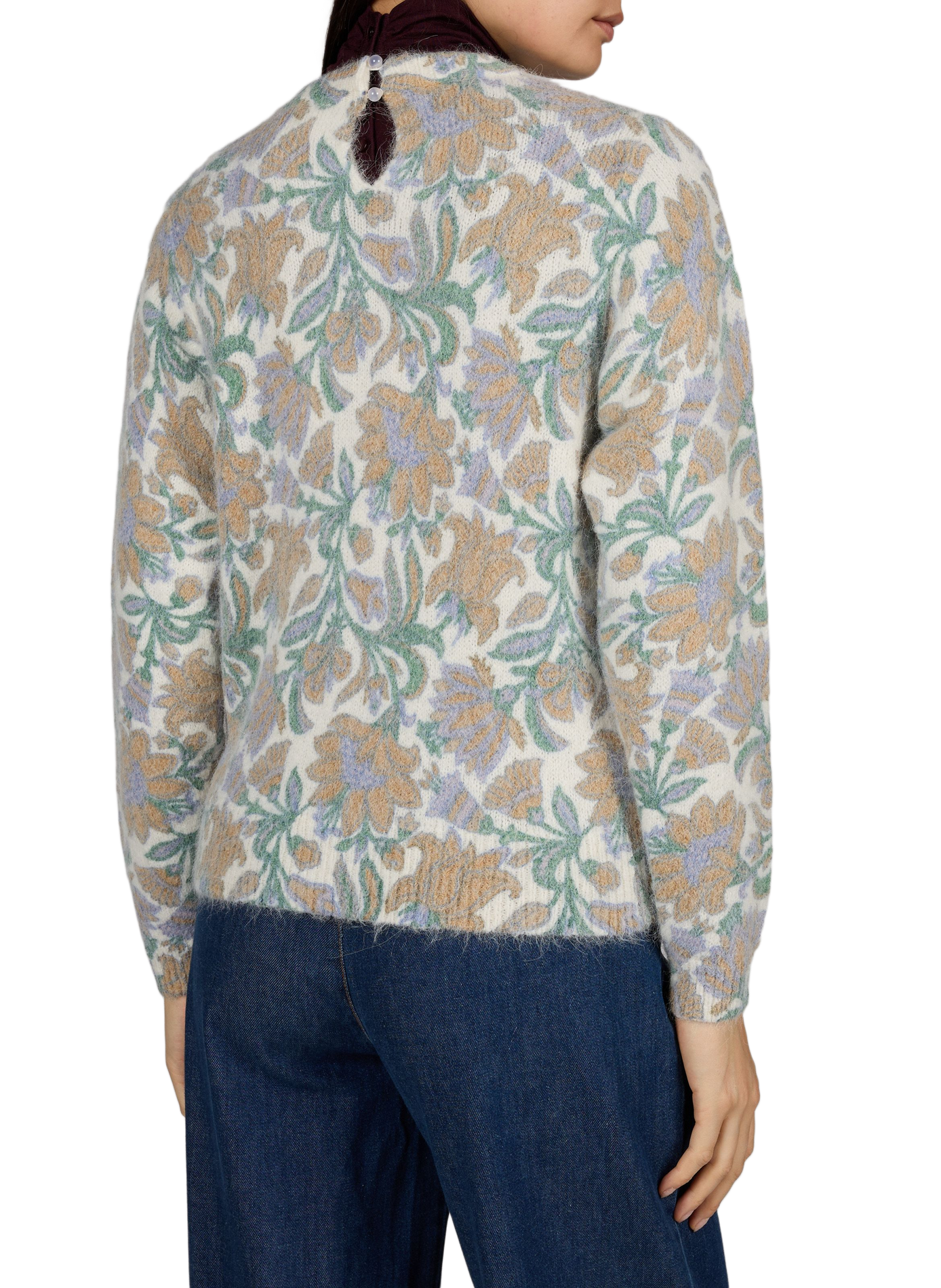 Fitzgeraldrom straight round neck printed wool blend sweater PETITE MENDIGOTE Beige