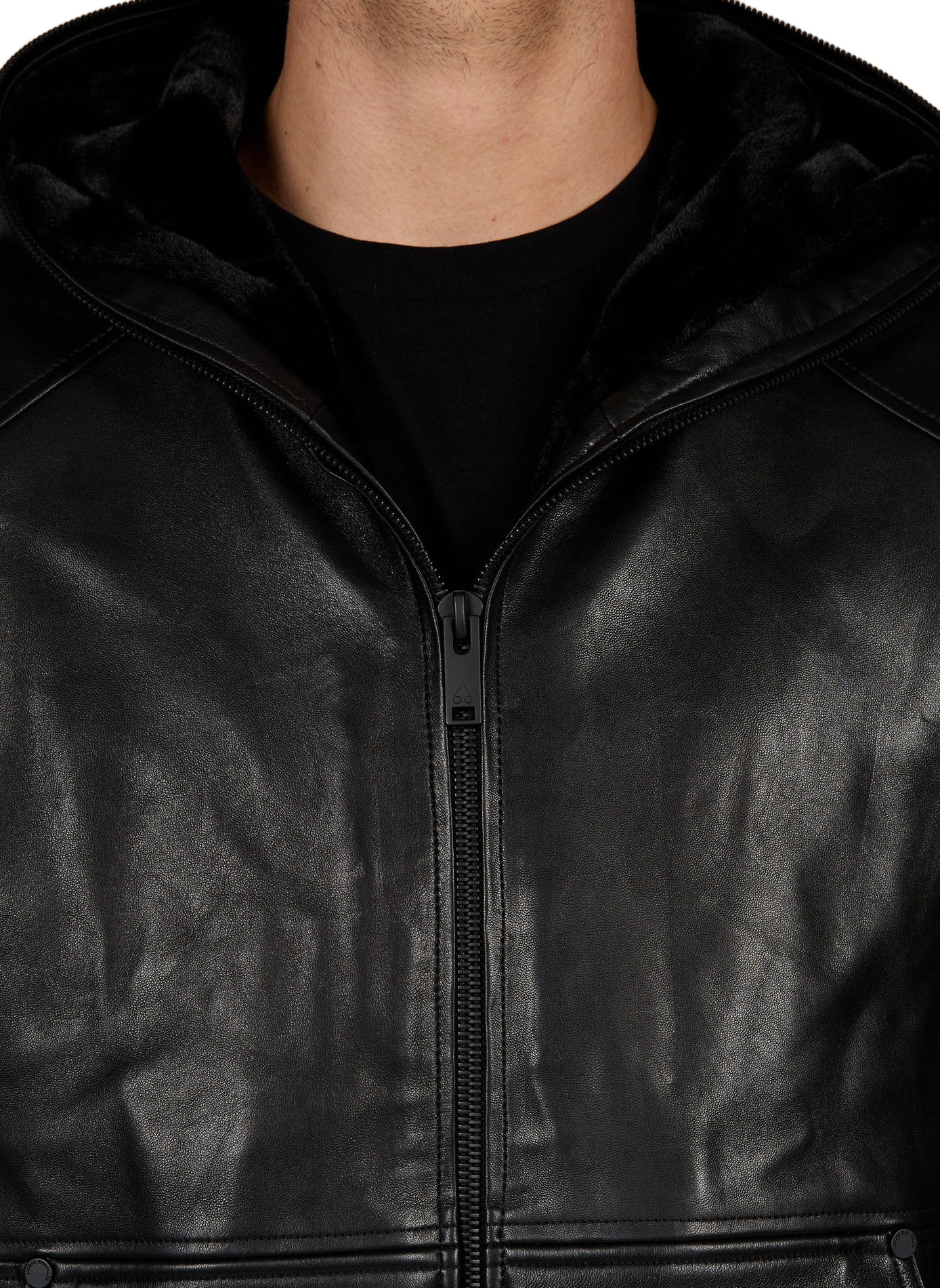 Straight leather hooded jacket MOOSE KNUCKLES Black