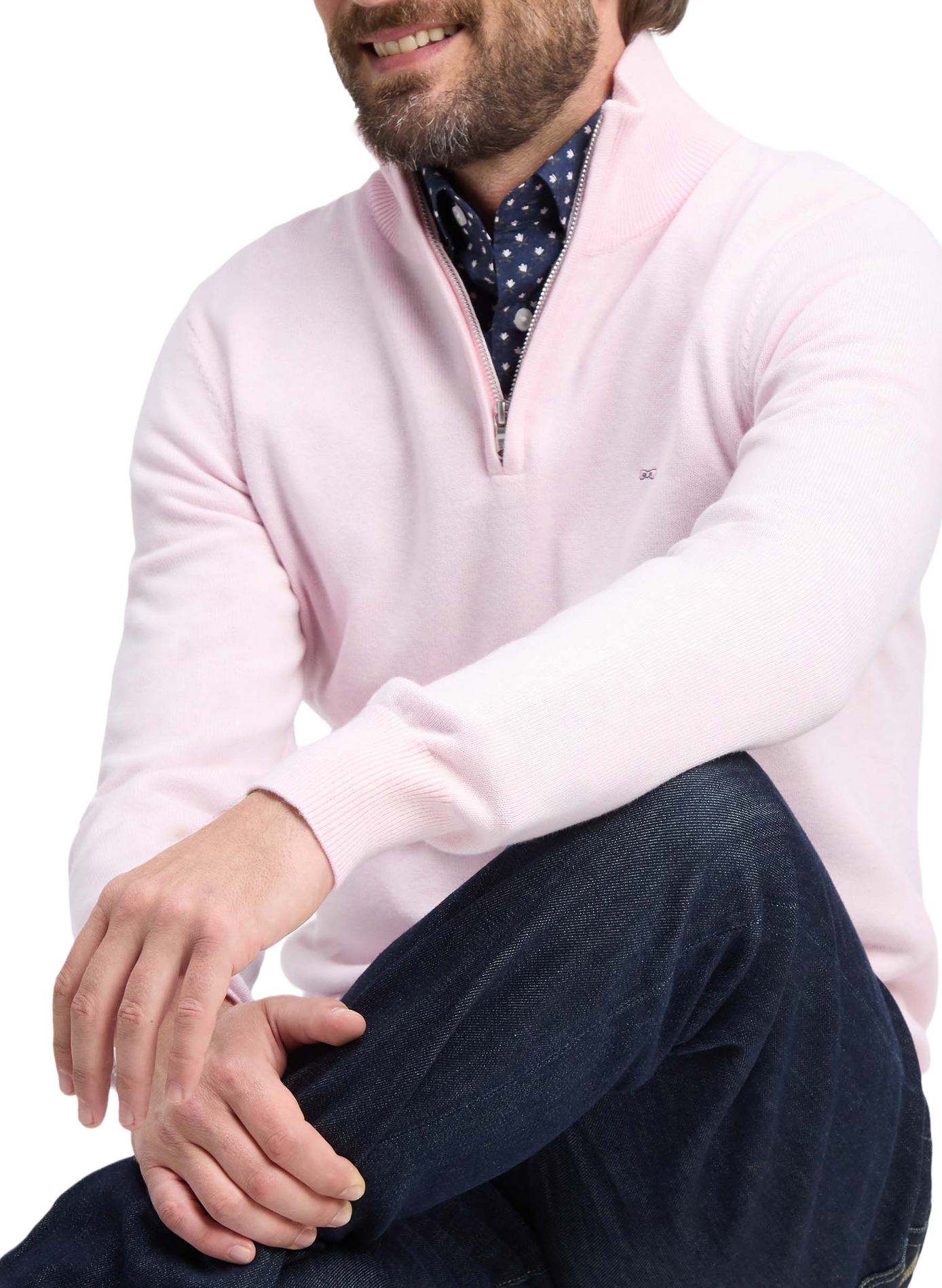 Zip-Up High-Neck Sweater in Wool Blend | Pink EDEN PARK Men