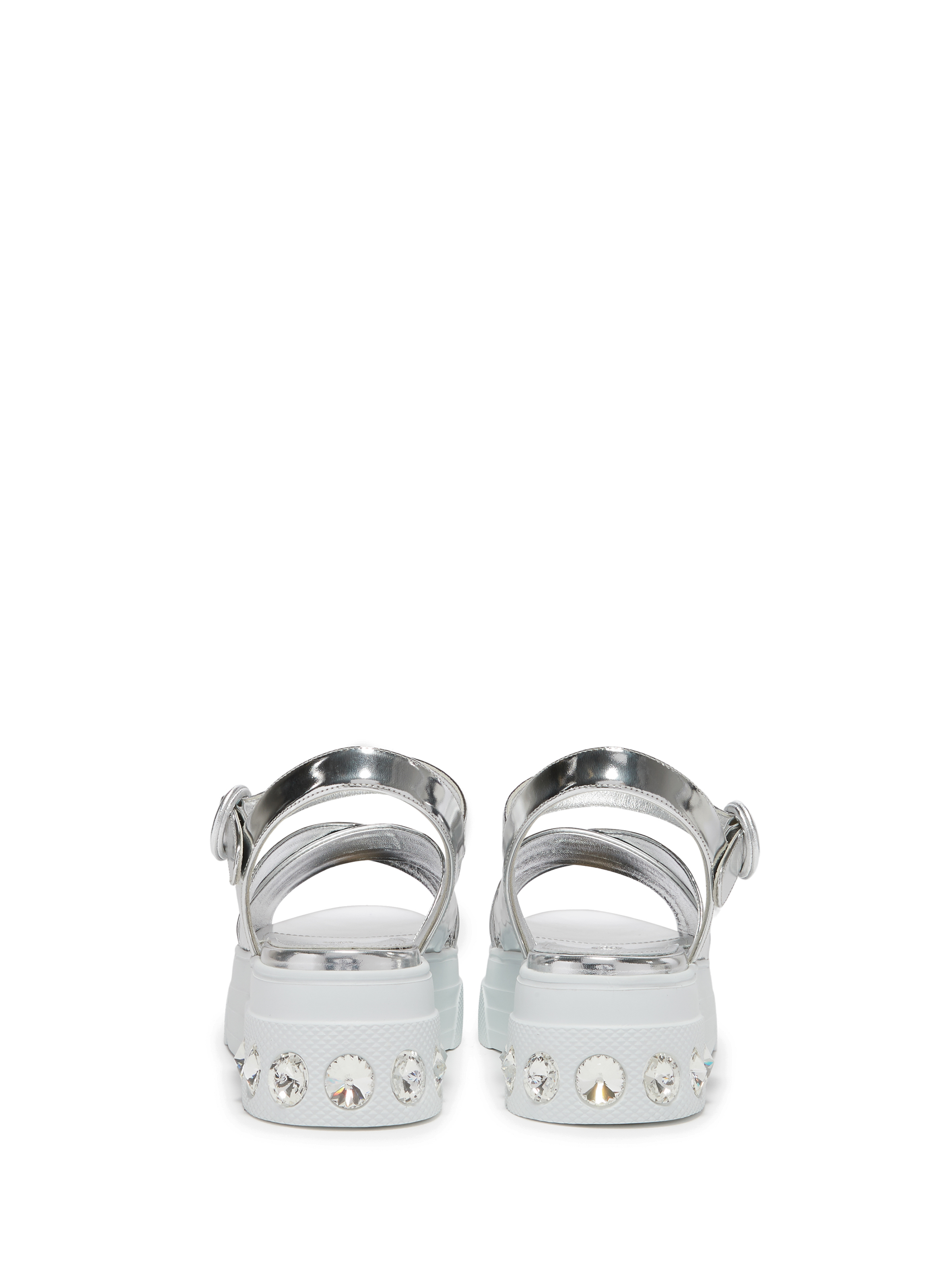 Crystal-Embellished Leather Sandals MIU MIU Silver