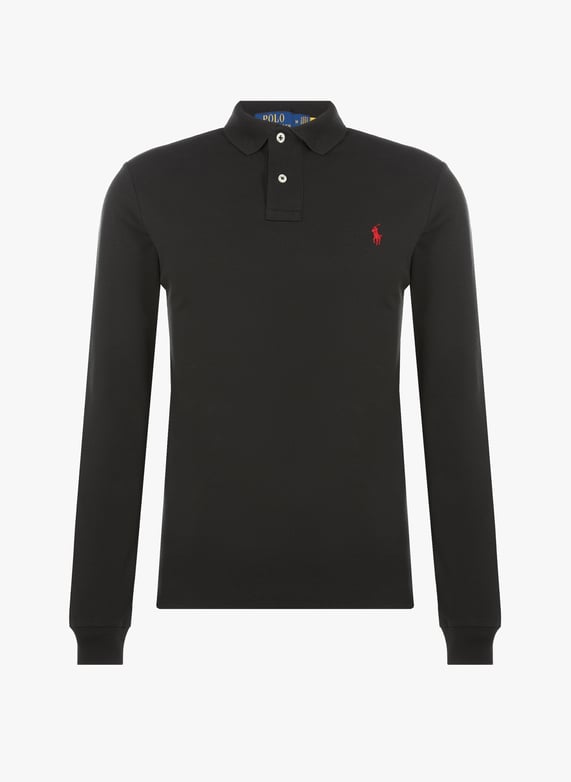 Polo slim à manches longues en maille piqué de coton | Noir by POLO RALPH LAUREN Polo slim à manches longues en maille piqué de coton Noir