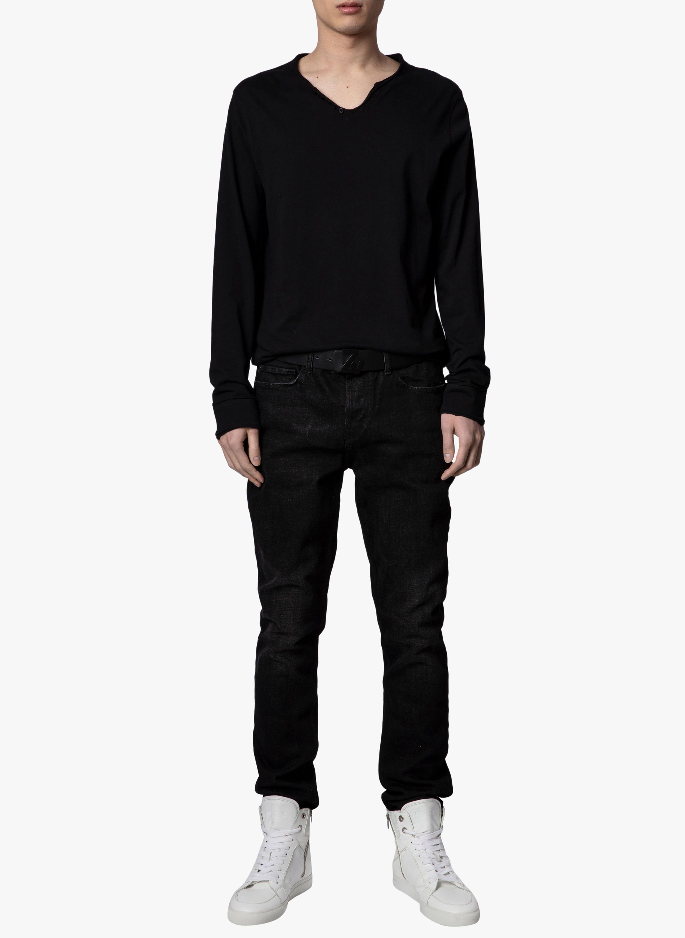 Tee-shirt col tunisien regular-fit en coton monastir ZADIG&VOLTAIRE Noir