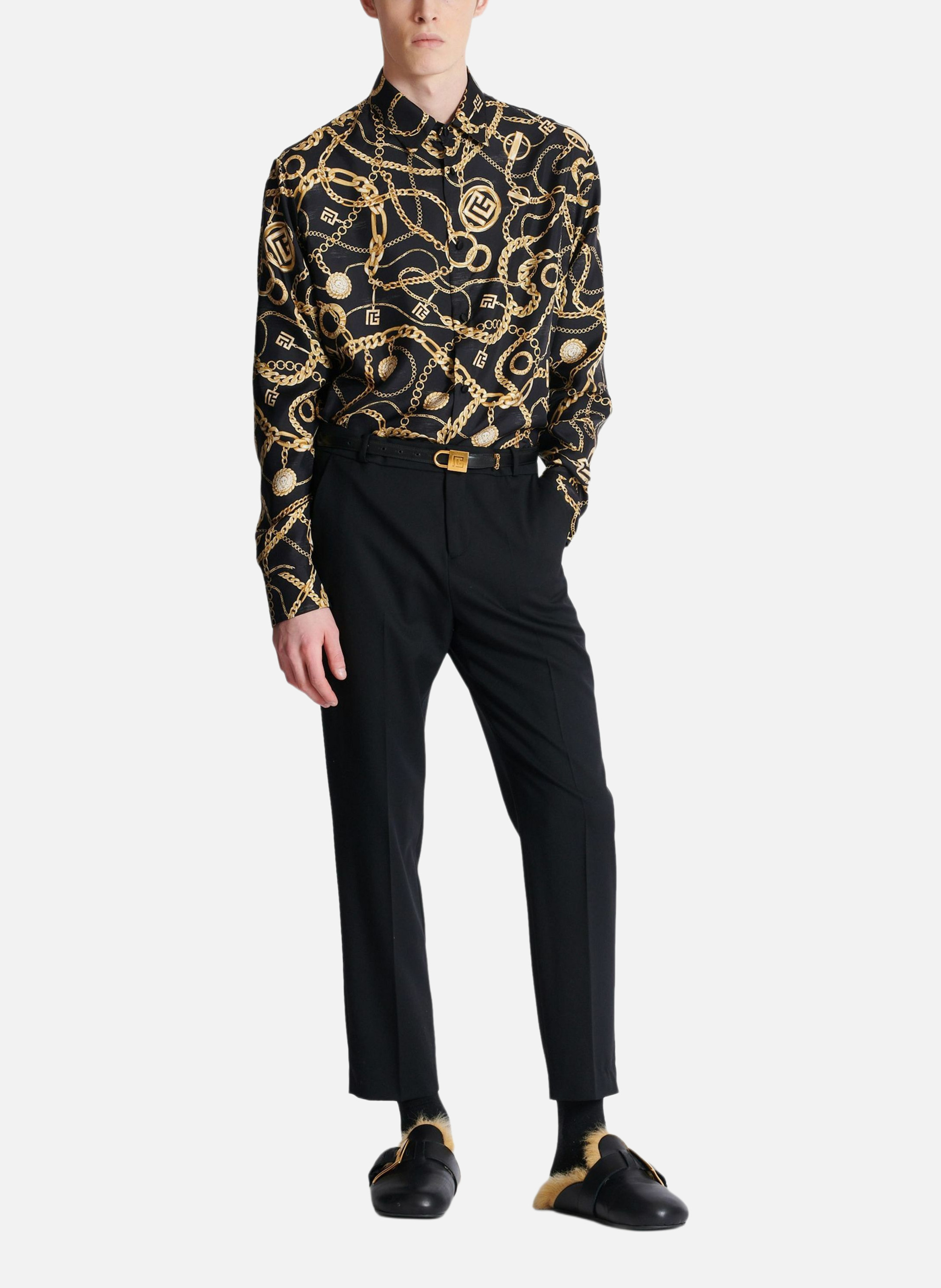 Chemise en soie imprimée motif chaînes BALMAIN Multicolore