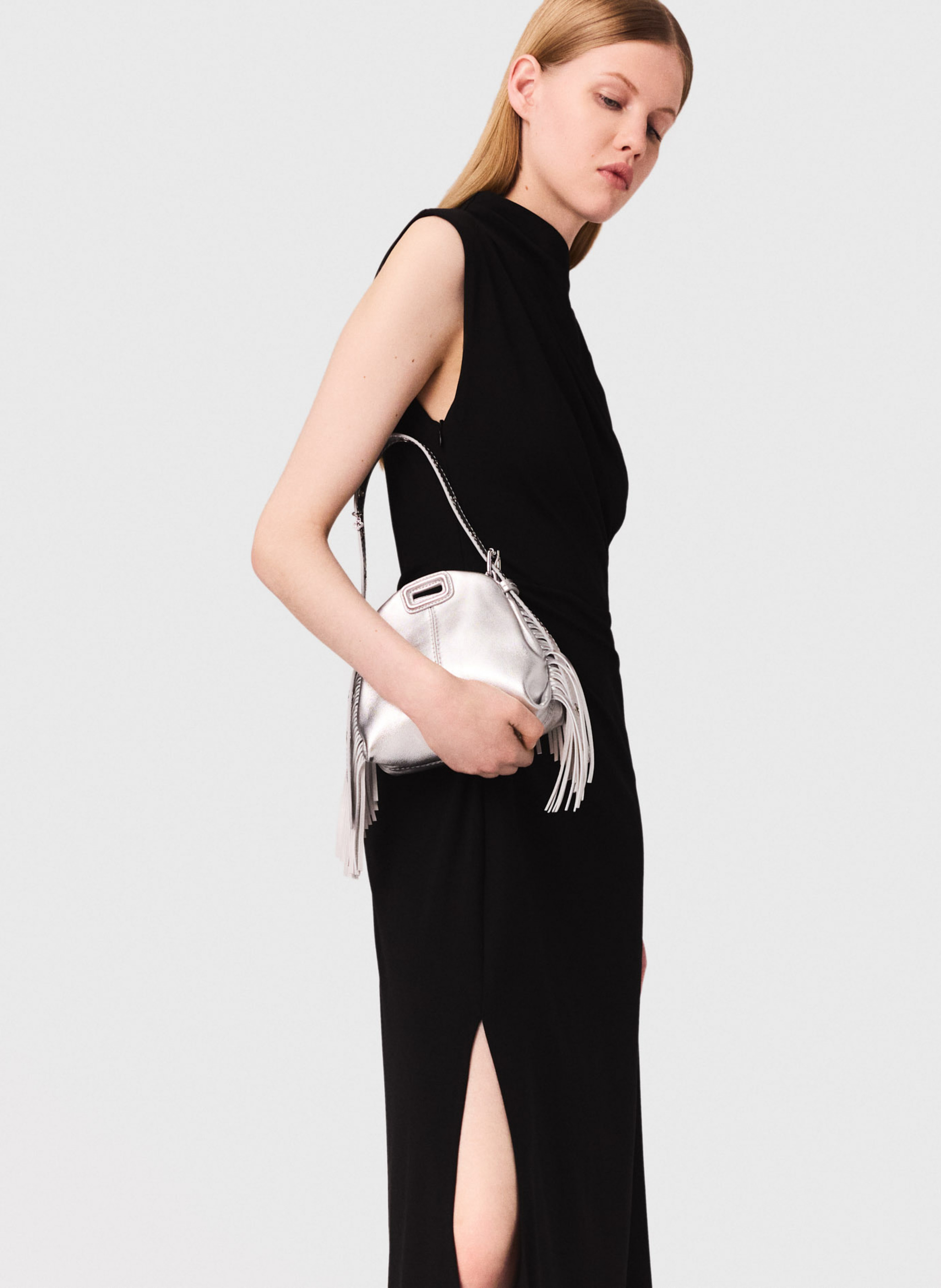 Robe longue cintrée col montant MAJE Noir