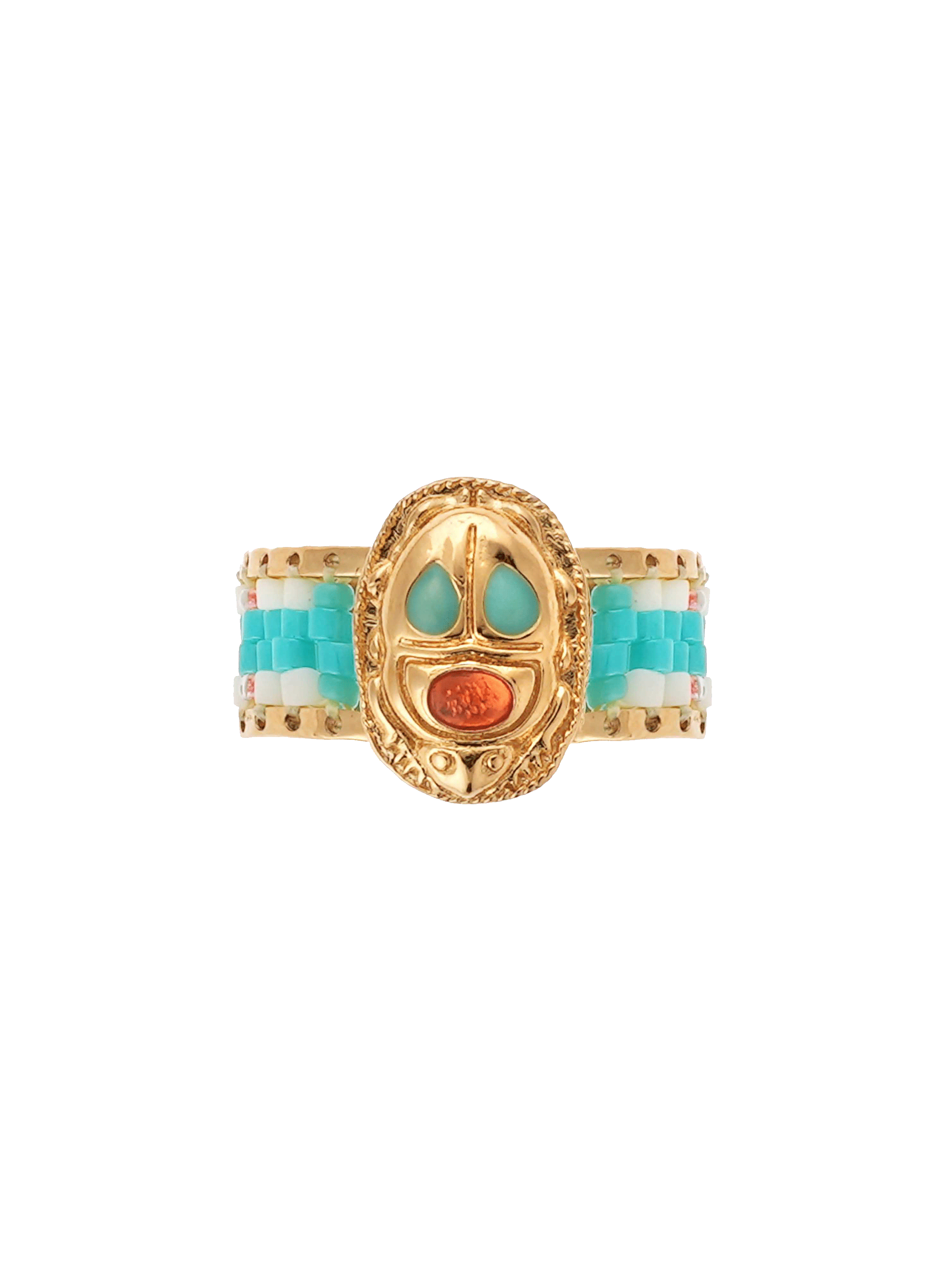 Bague réglable avec perles tissées et cabochon central nyle HIPANEMA Bleu