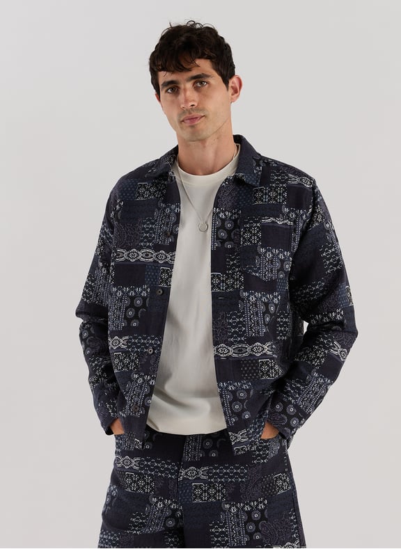 Veste Layton à jacquard effet patchwork Bleu by LES DEUX LES DEUX Veste Layton à jacquard effet patchwork Bleu