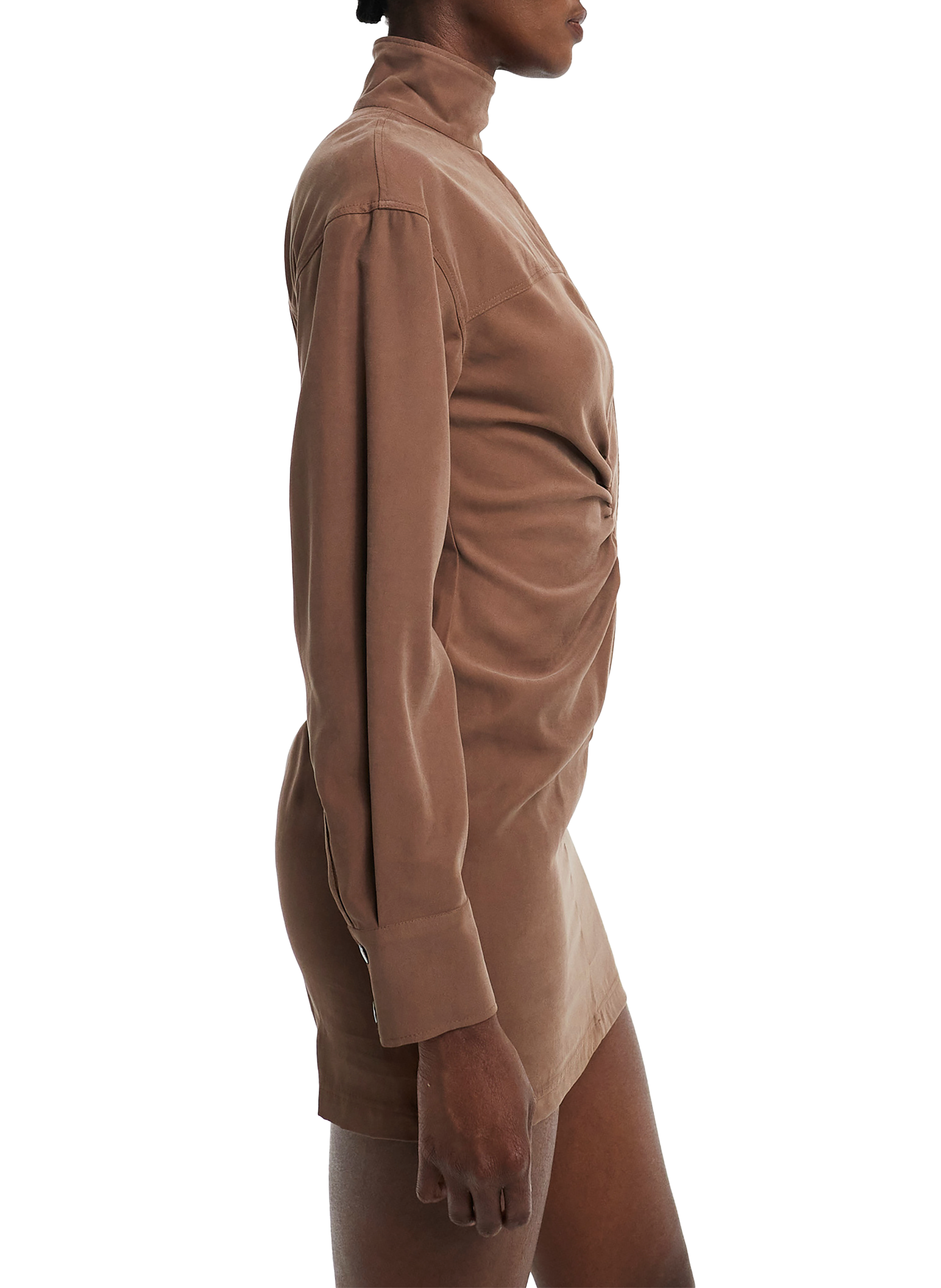Kurzes Kleid mit langen Ärmeln und Stehkragen TOPSHOP Braun