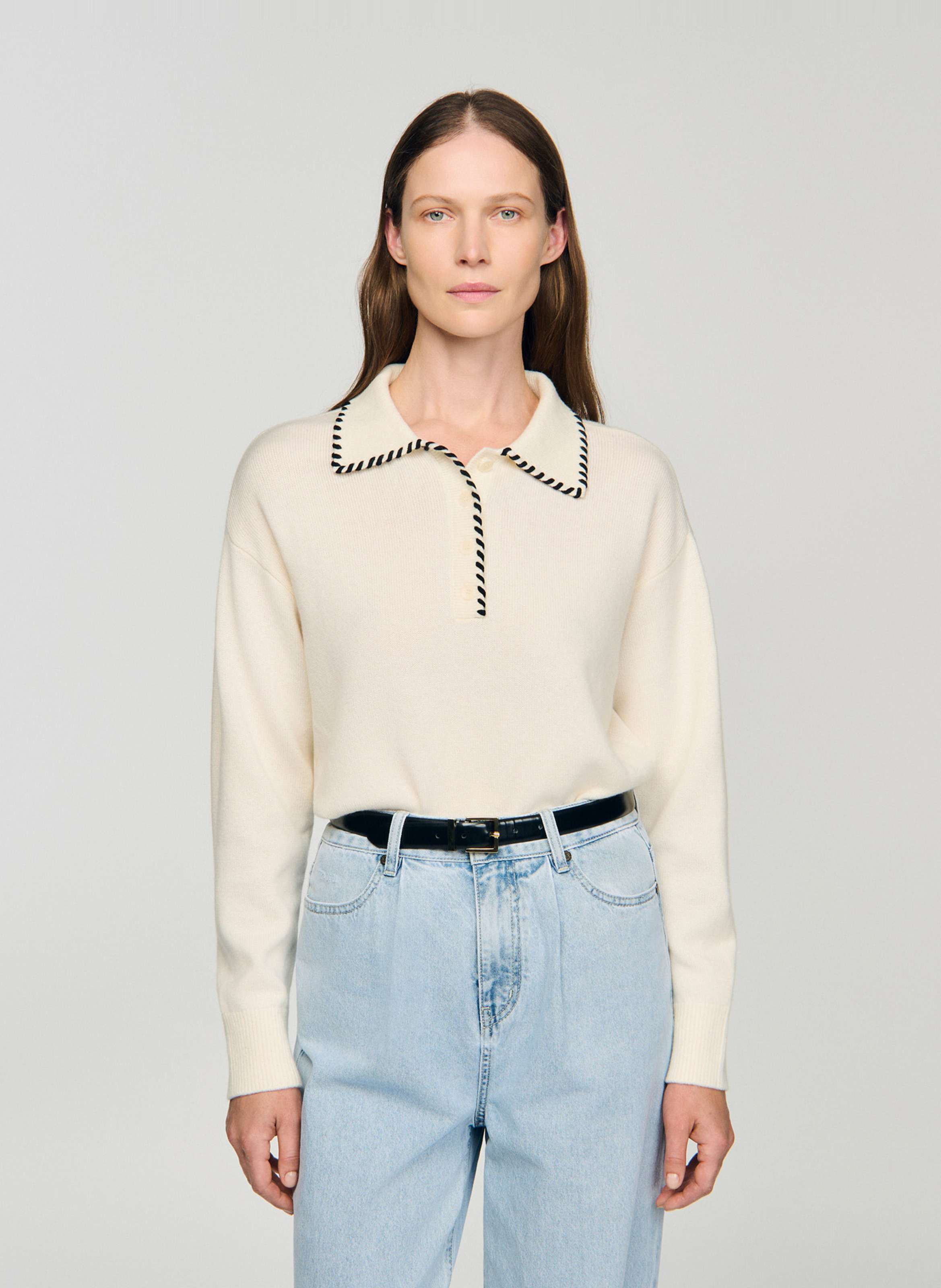 Pull col rond en laine mélangée SANDRO Blanc