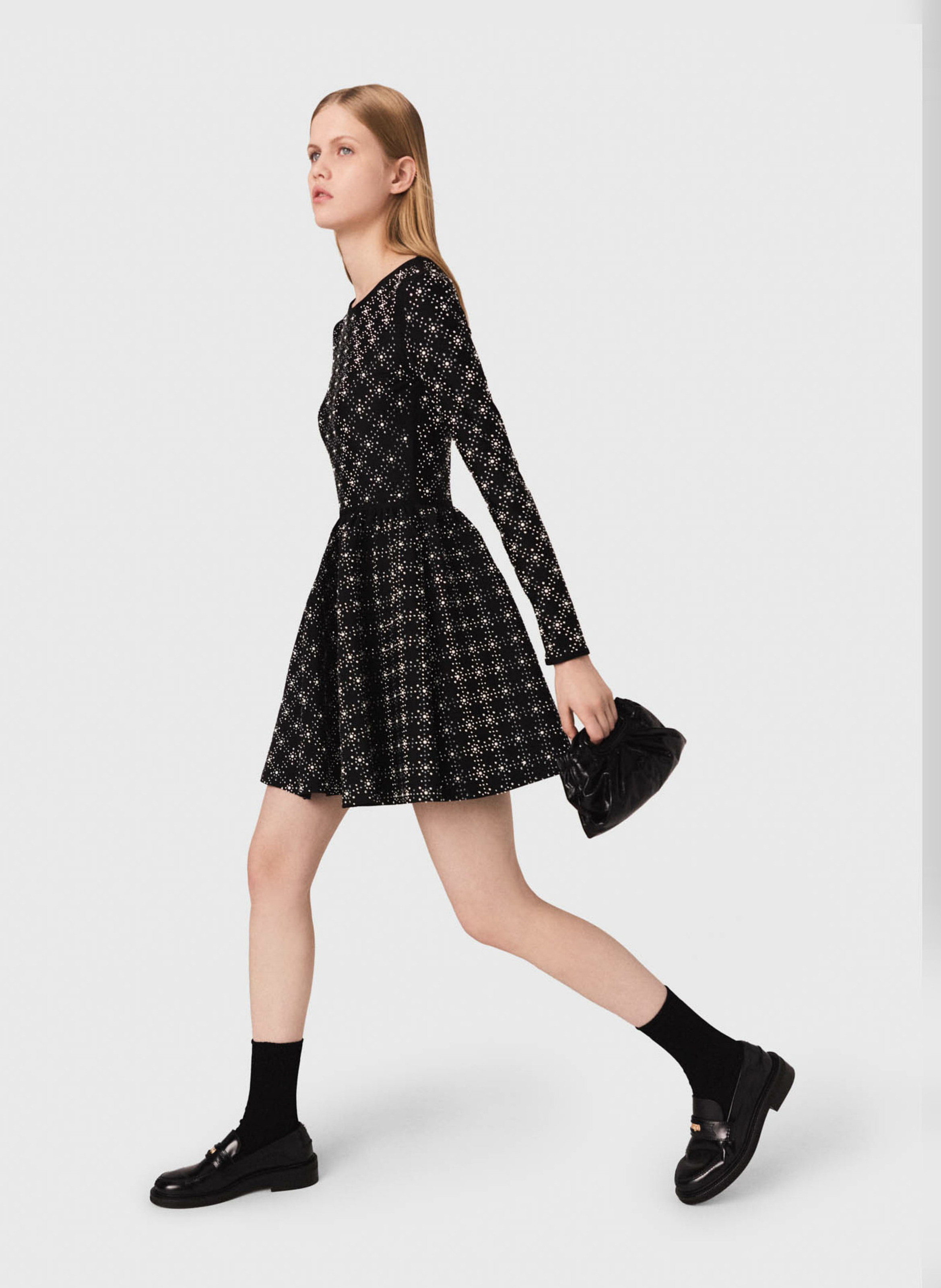 Robe courte imprimée col rond MAJE Noir