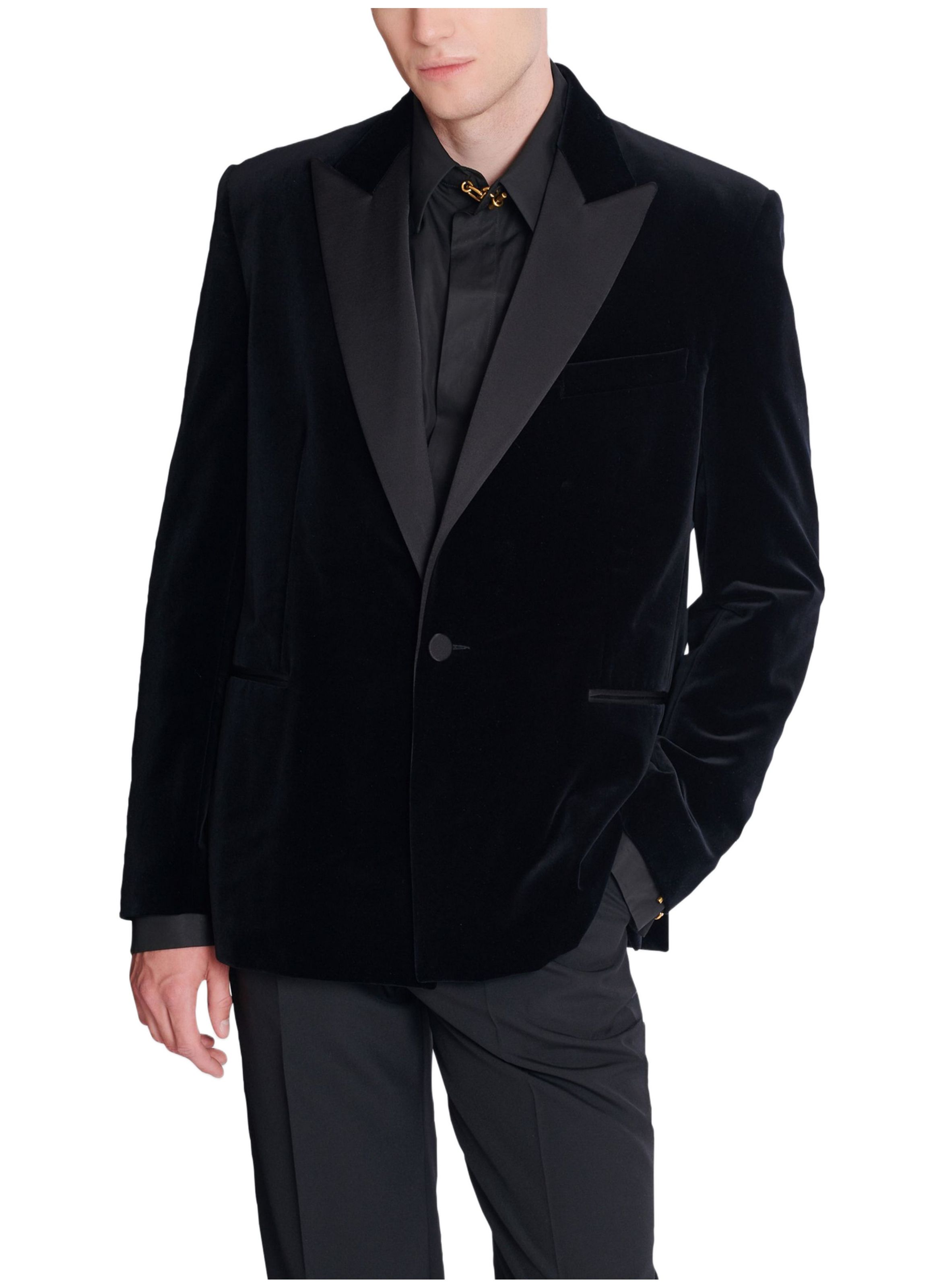 Blazer 1 bouton en velours et satin BALMAIN Noir