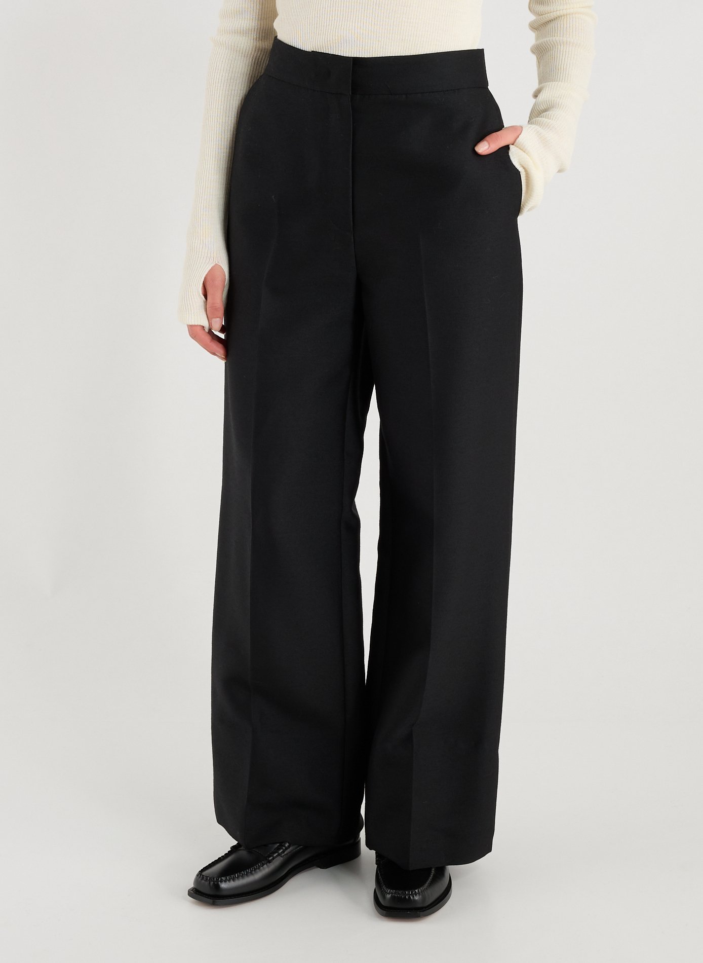 SANDBEIGE Straight wool and silk pants Black
