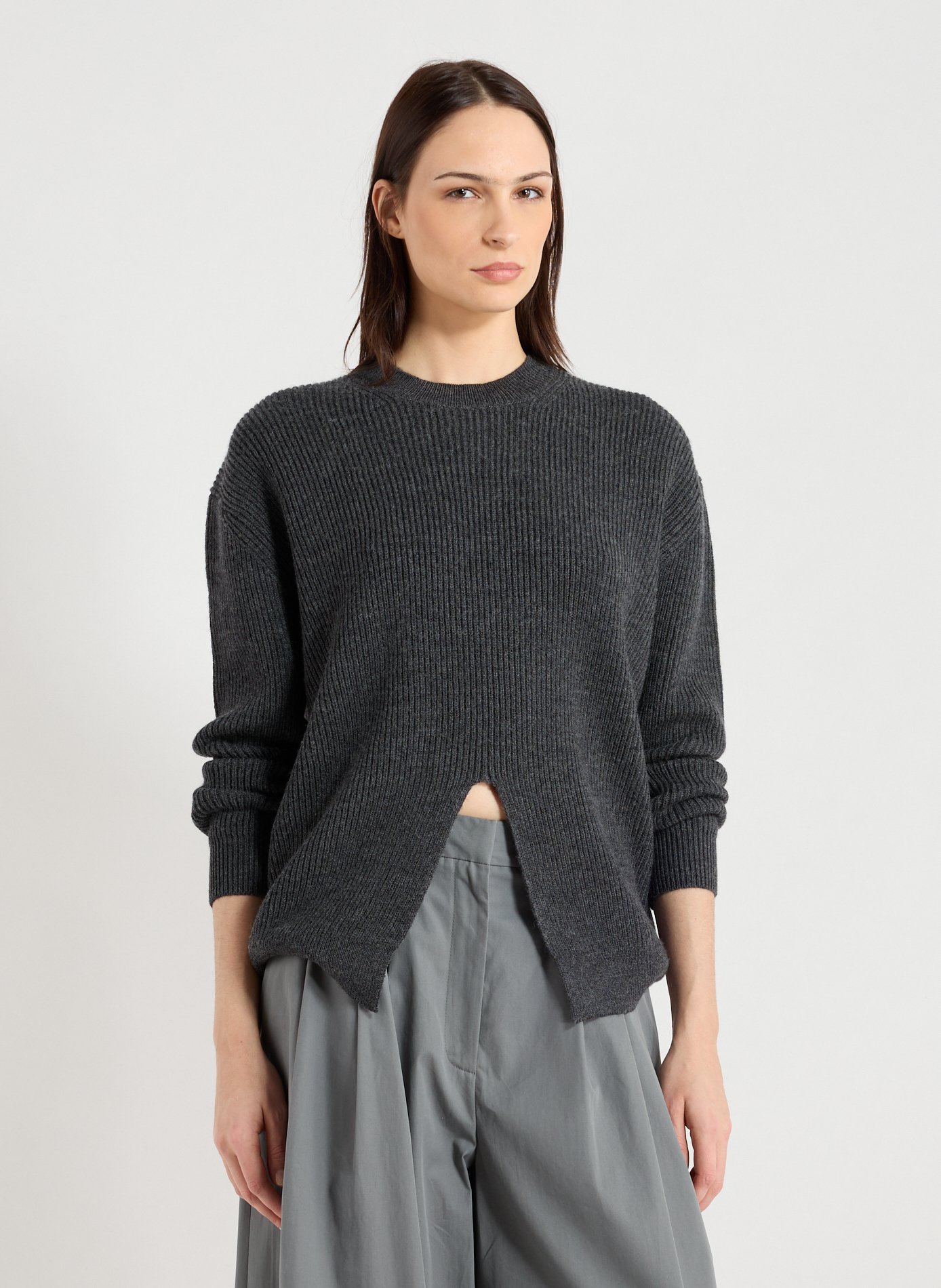 TIBI Wool-blend round-neck jumper Grey