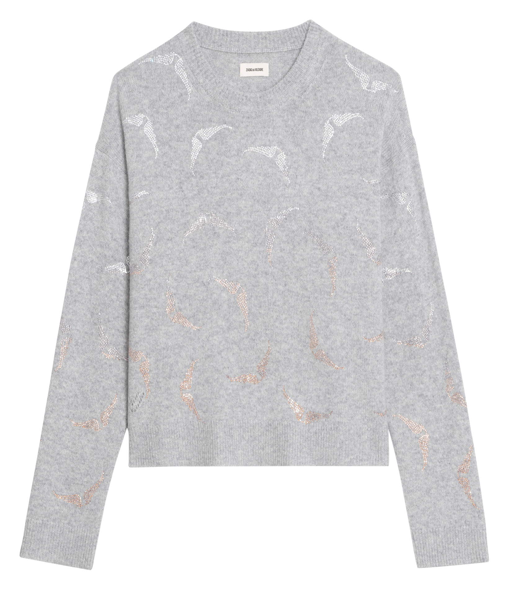 Pull droit col rond en cachemire imprimé markuz ZADIG&VOLTAIRE Gris