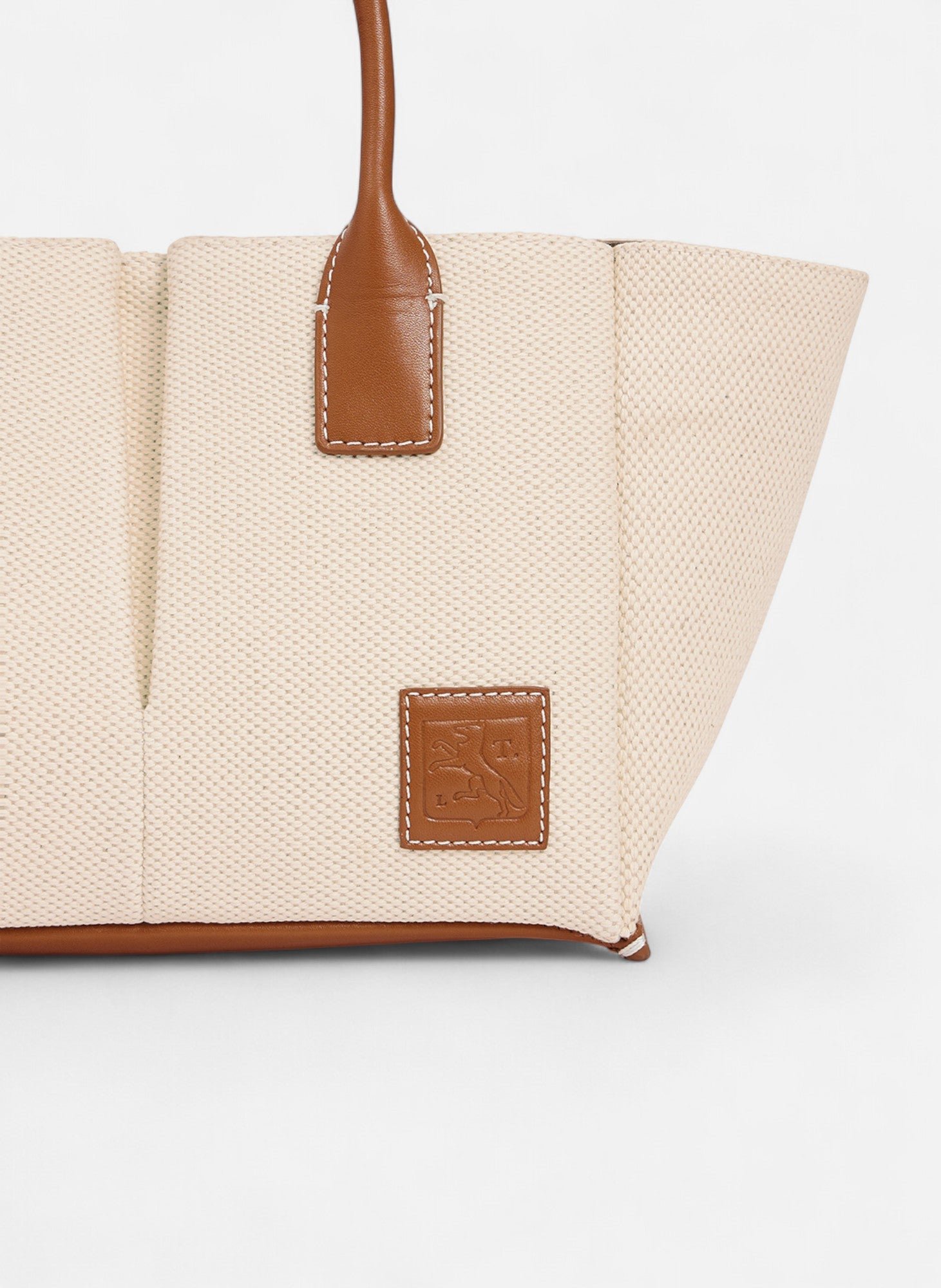 Petit sac à main elena en toile coton et cuir grainé LE TANNEUR Marron