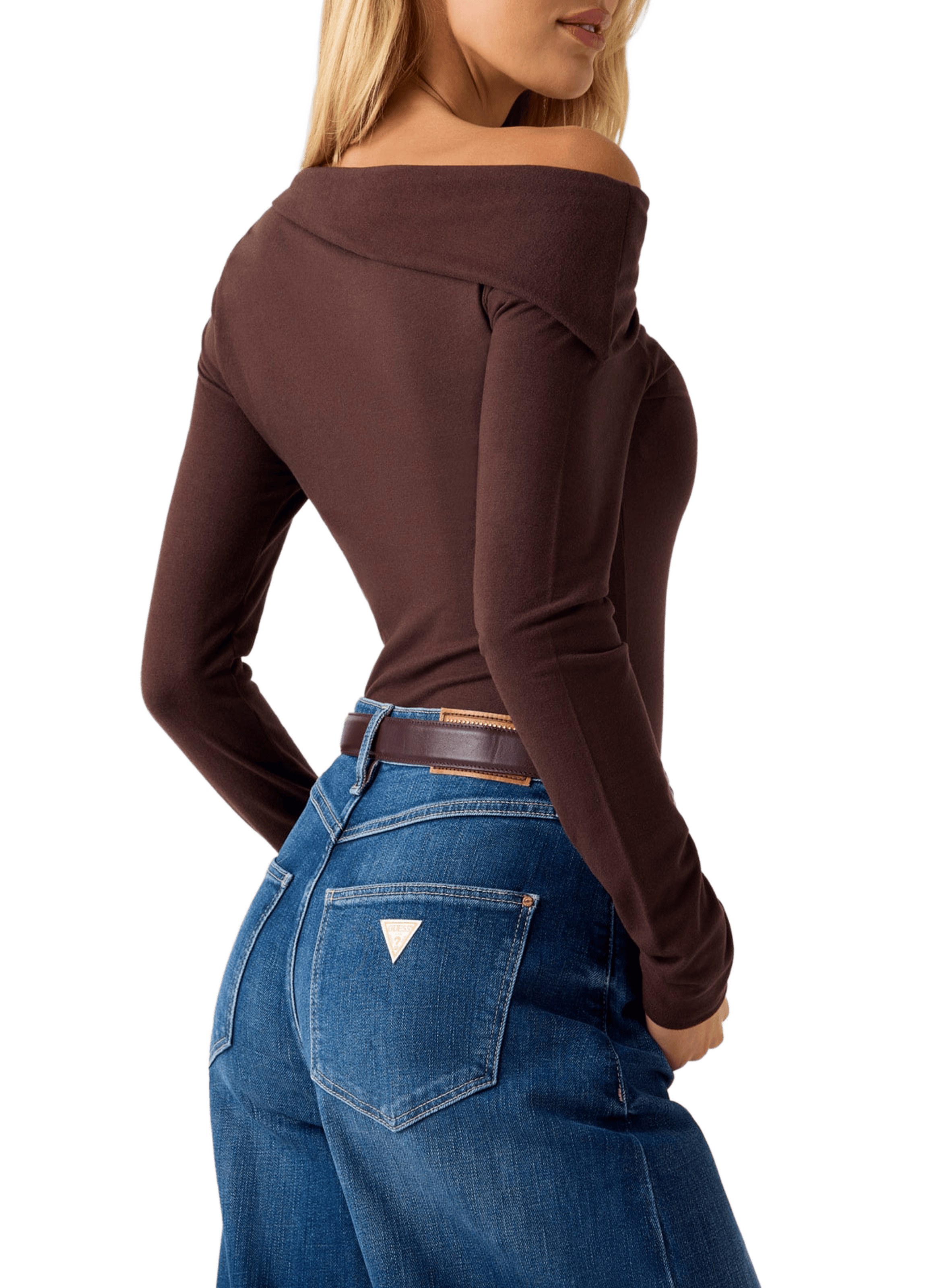 Asymmetrical one-shoulder top GUESS Brown