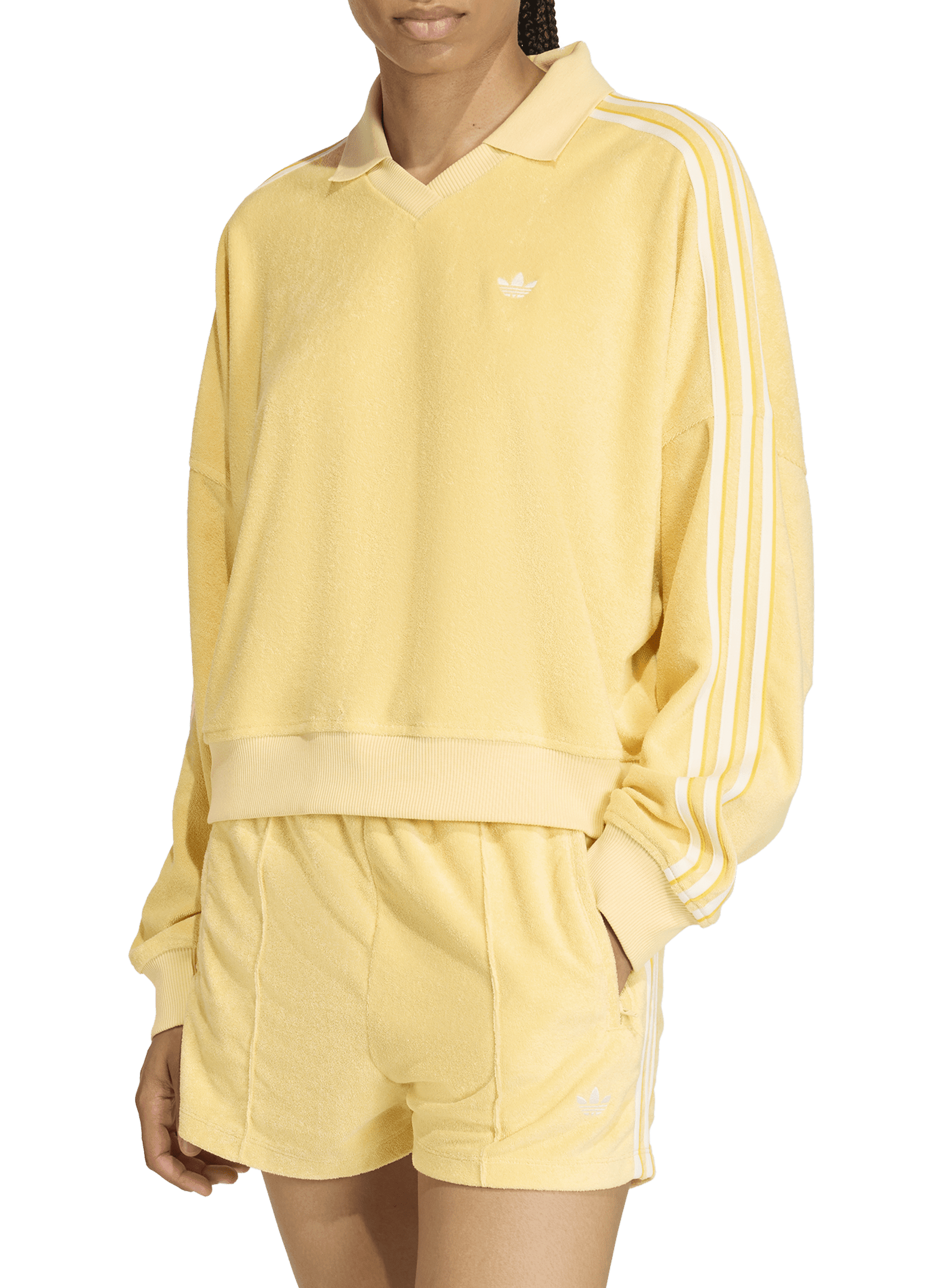 Polo with V-neck and long sleeves in terry cloth ADIDAS Yellow