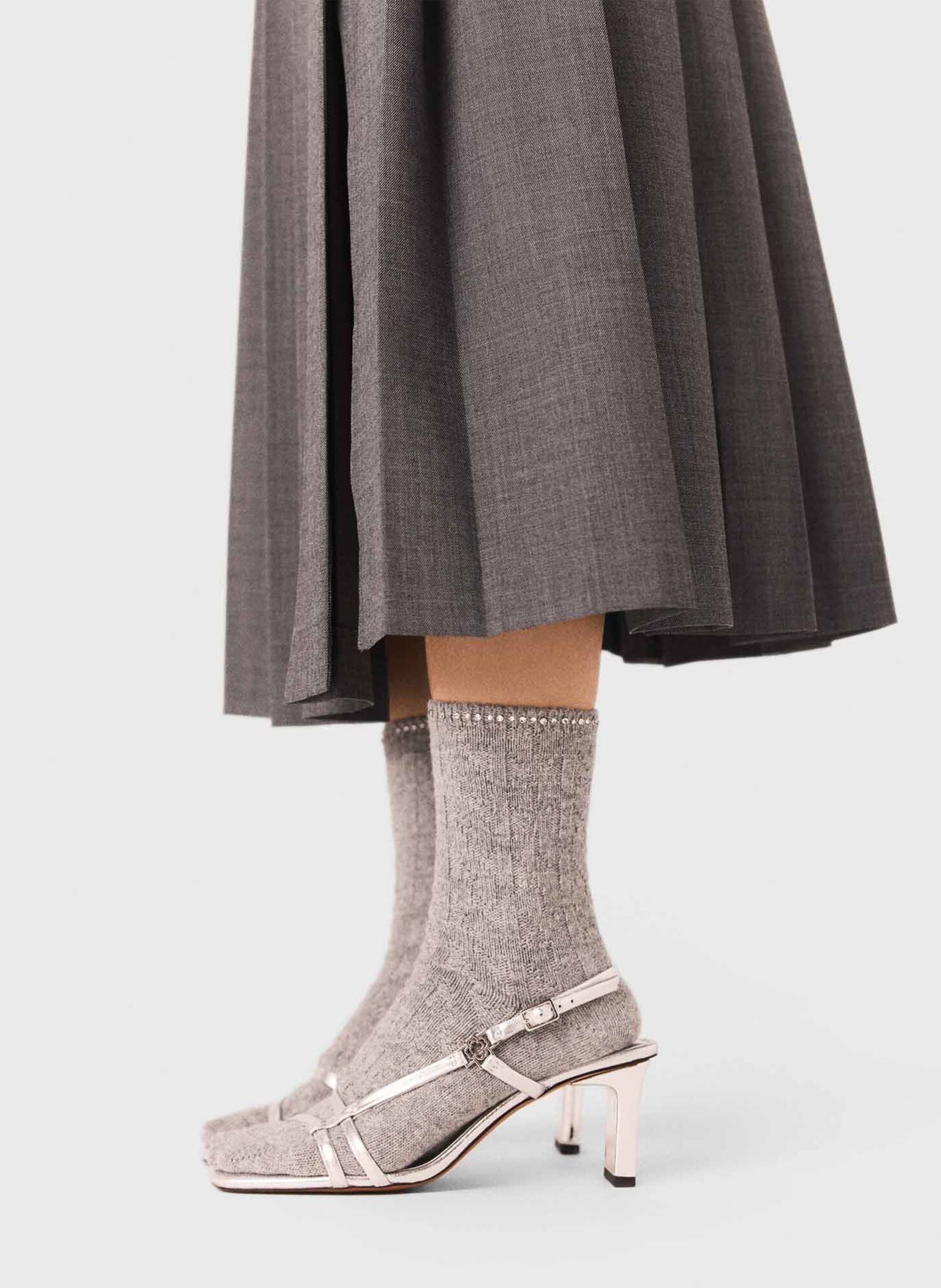 Chaussettes hautes brodées en laine mélangée MAJE Gris