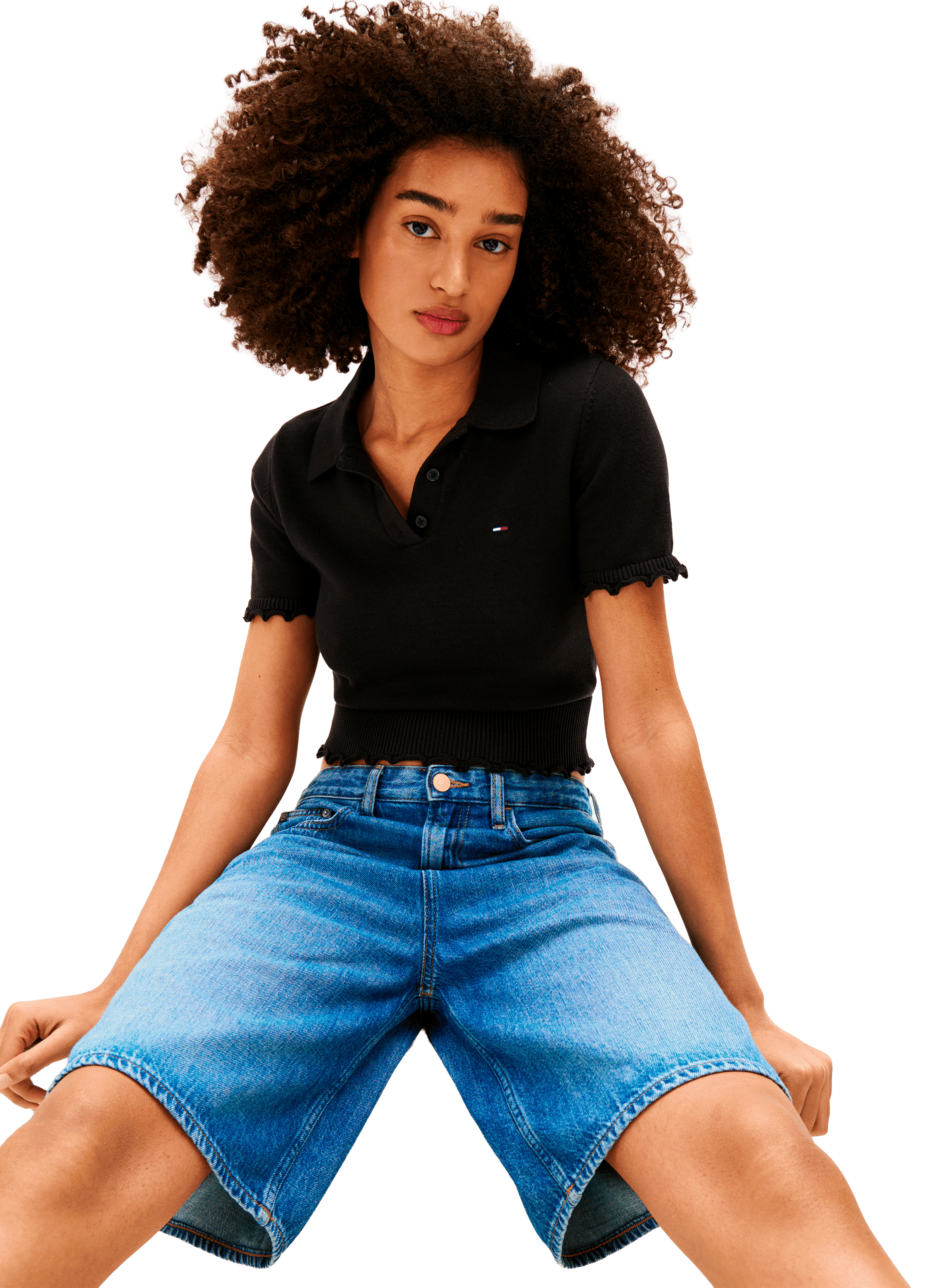 Polo court côtelé en coton TOMMY HILFIGER Noir