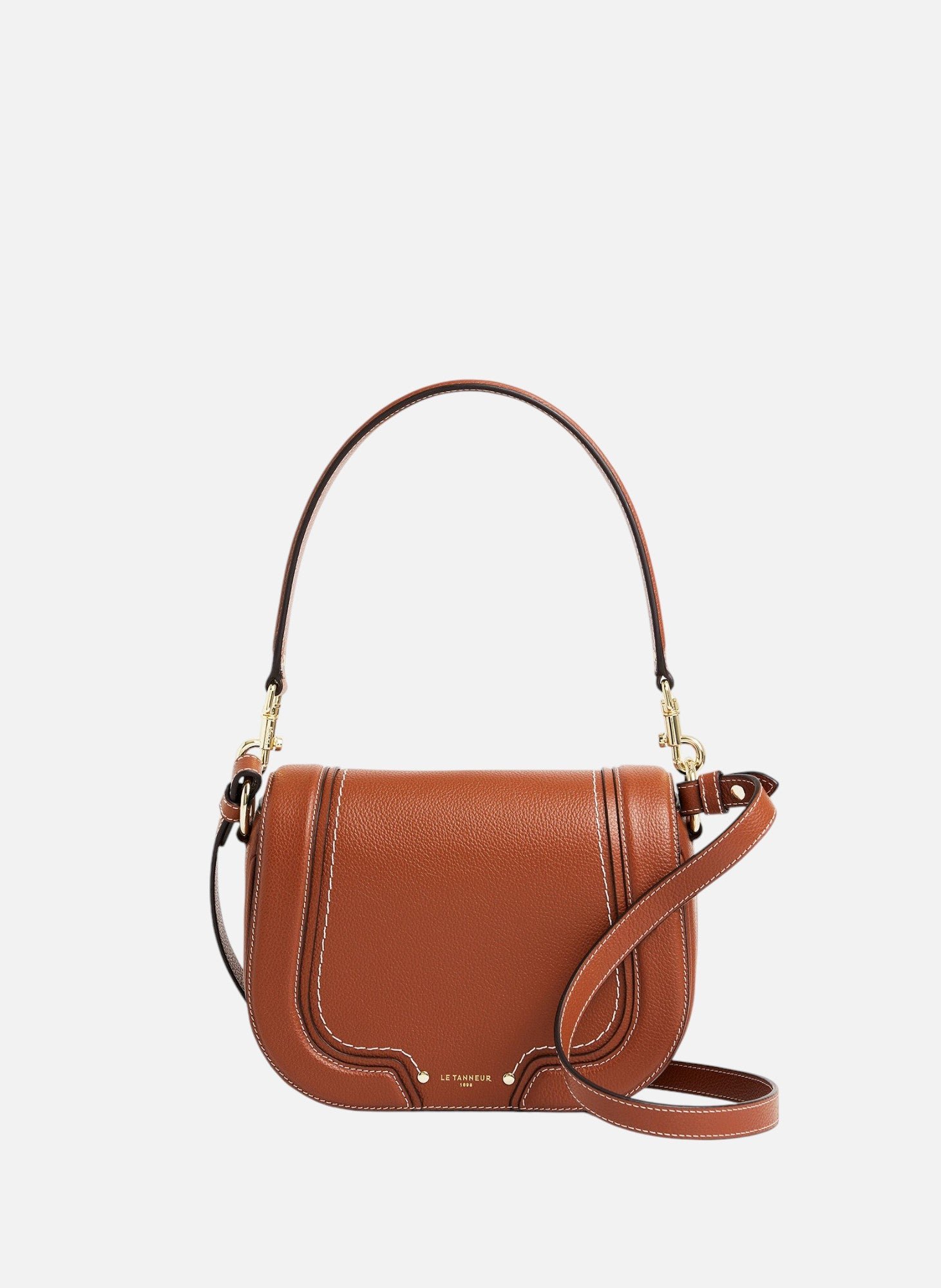 Sac bandoulière moyen modèle ella en cuir grainé LE TANNEUR Marron