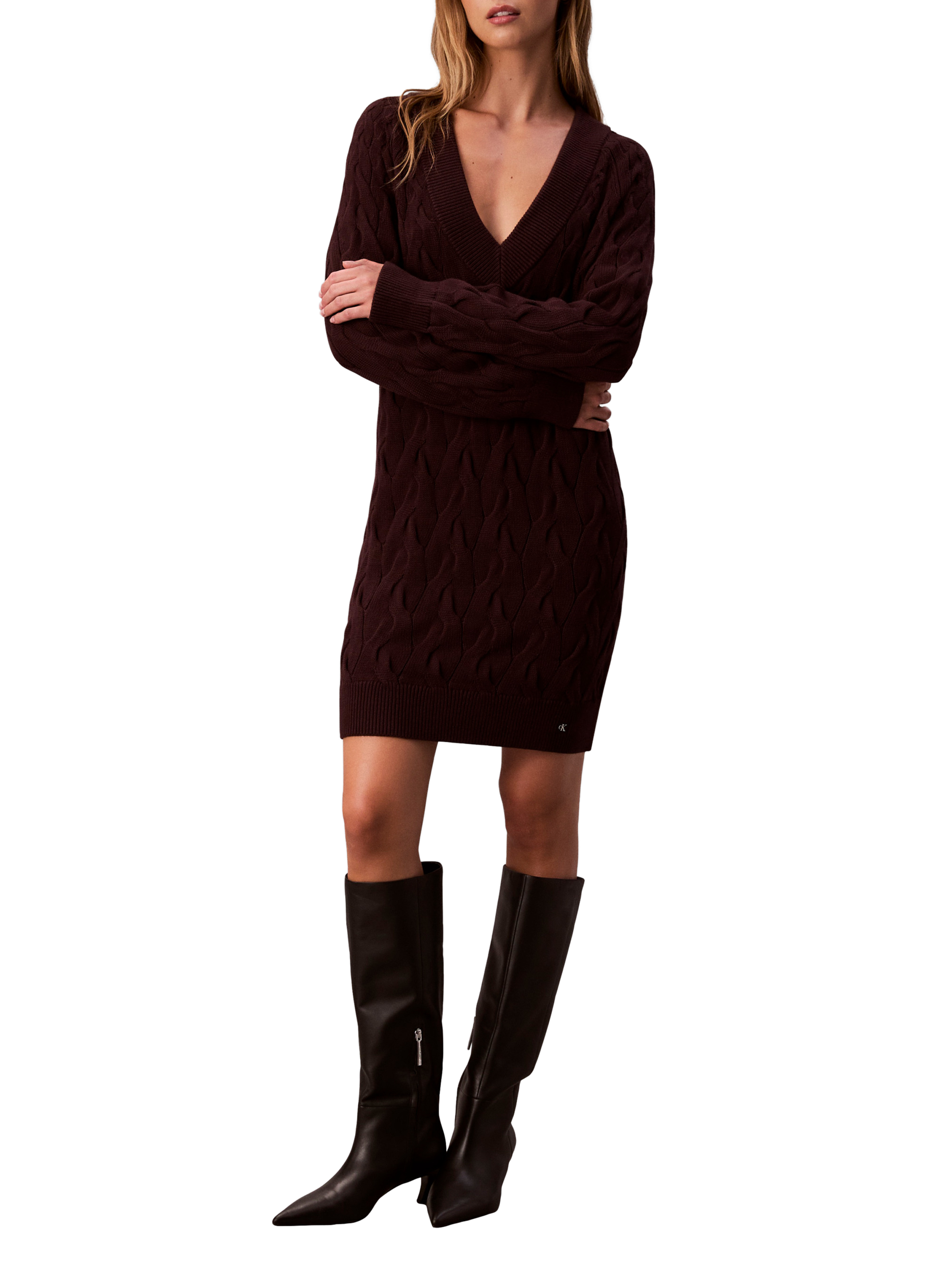 Robe pull en maille torsadée CALVIN KLEIN Marron