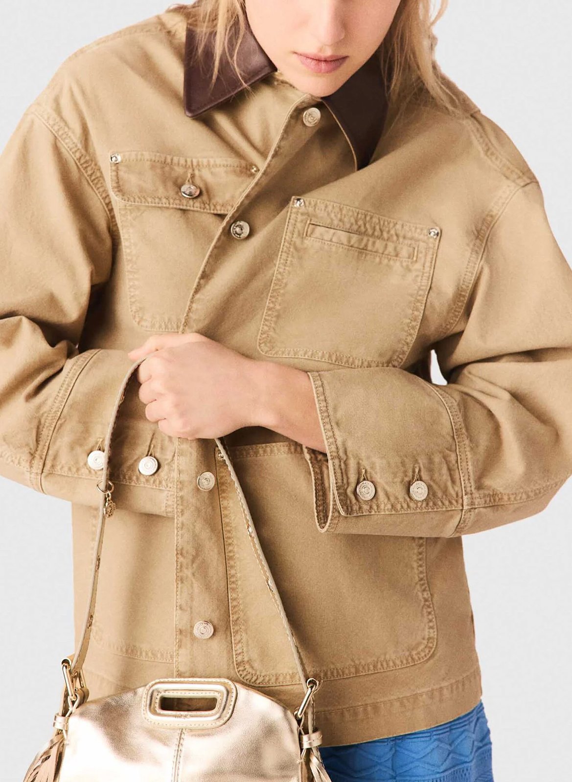 Veste droite dos froncé boutonnée unie MAJE Beige