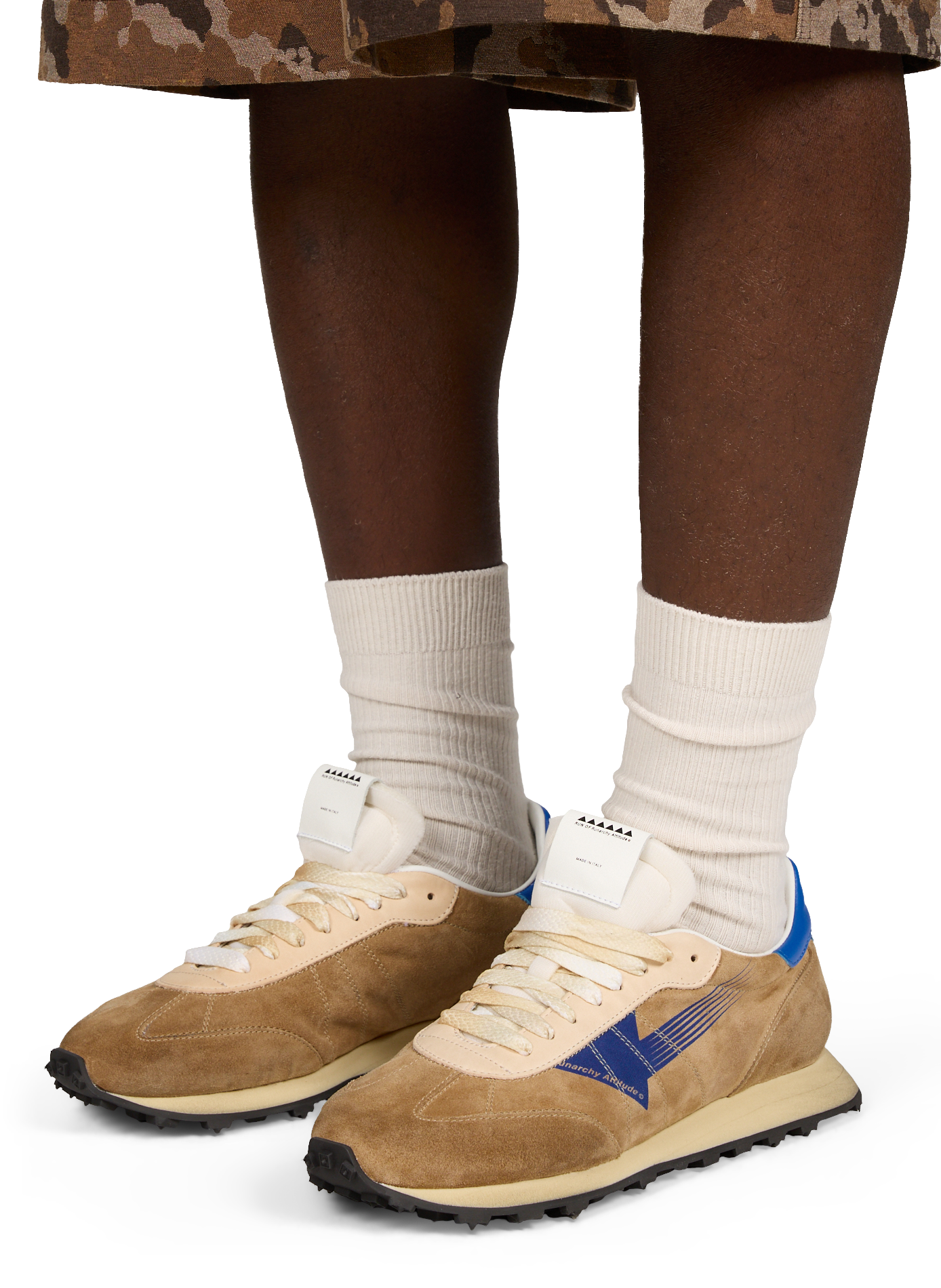 Mixed suede leather sneakers RUN OF Beige