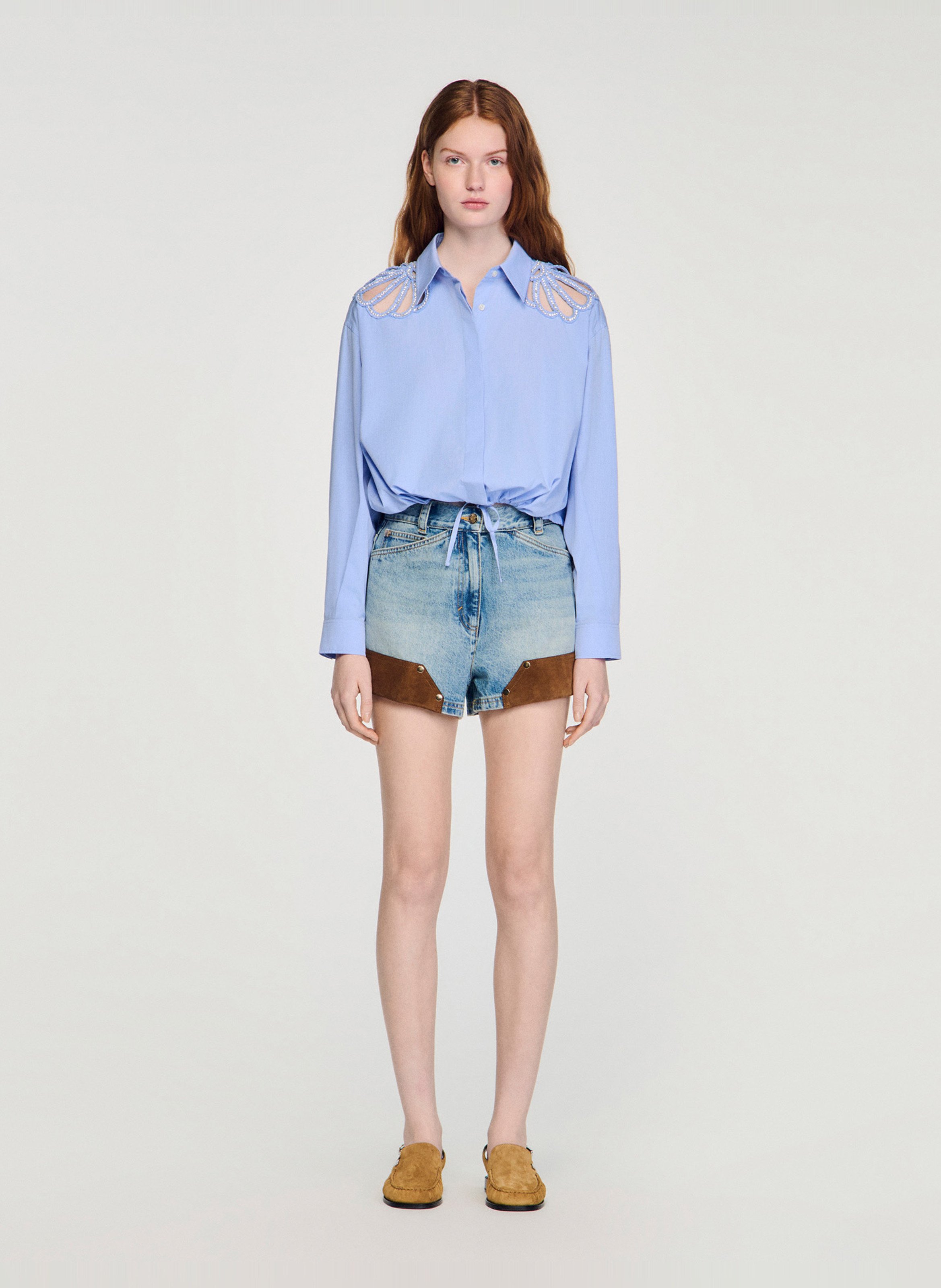 Chemise en coton col classique SANDRO Bleu