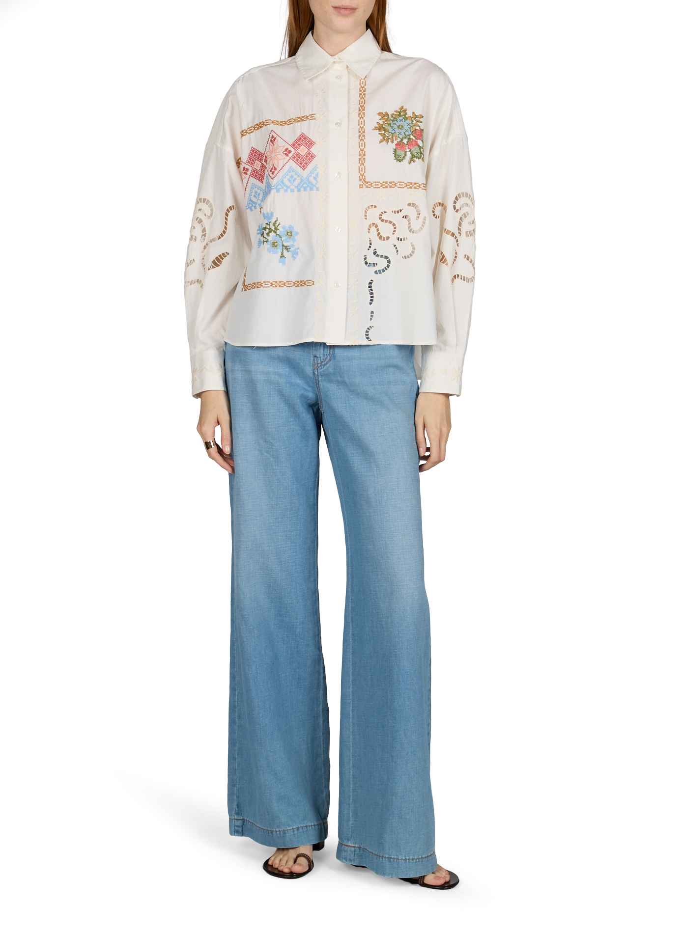 Embroidered long-sleeve cotton shirt MAX MARA WEEK END White
