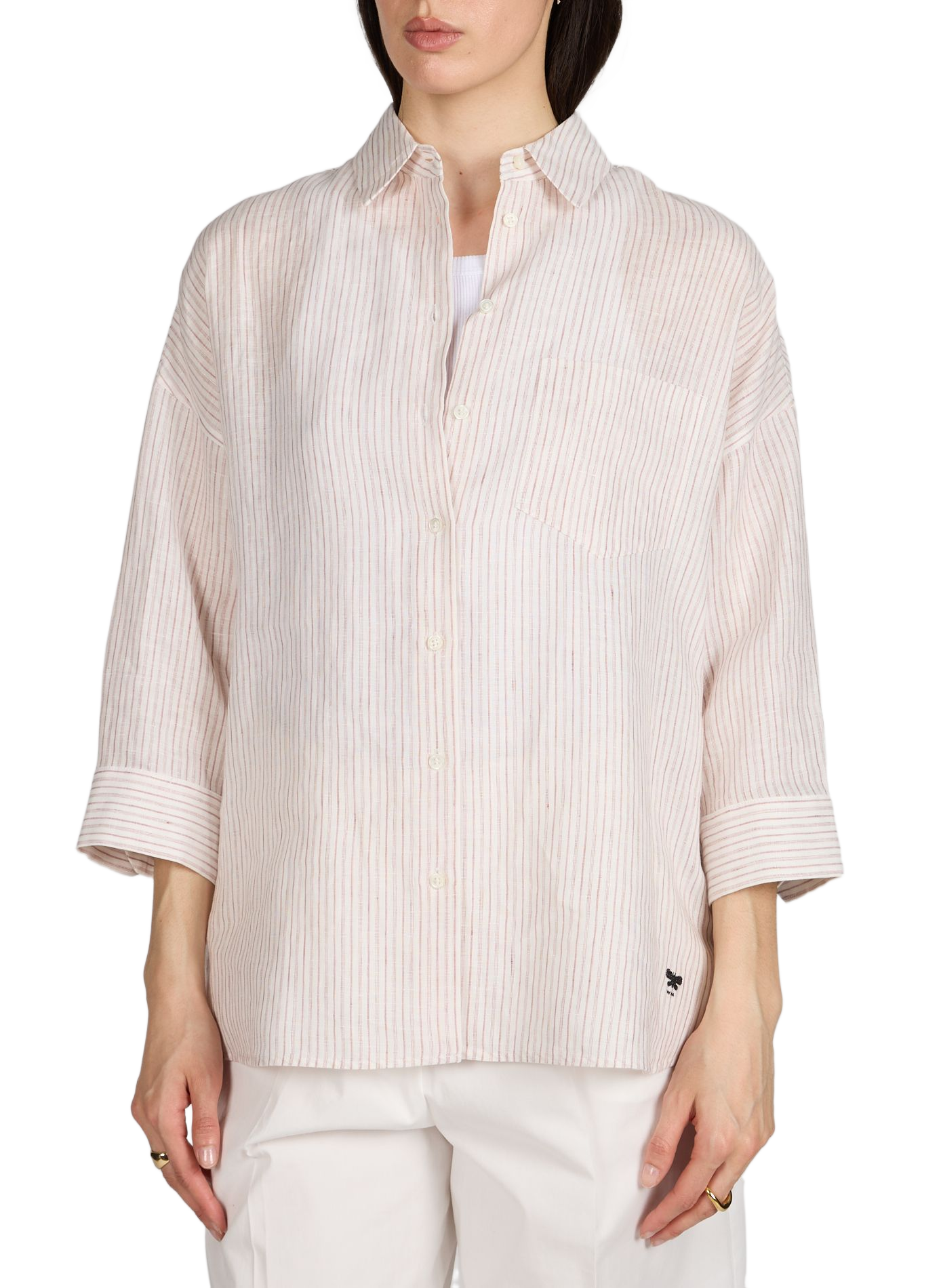 Shirt with 3/4 sleeves in striped linen MAX MARA WEEK END No Color